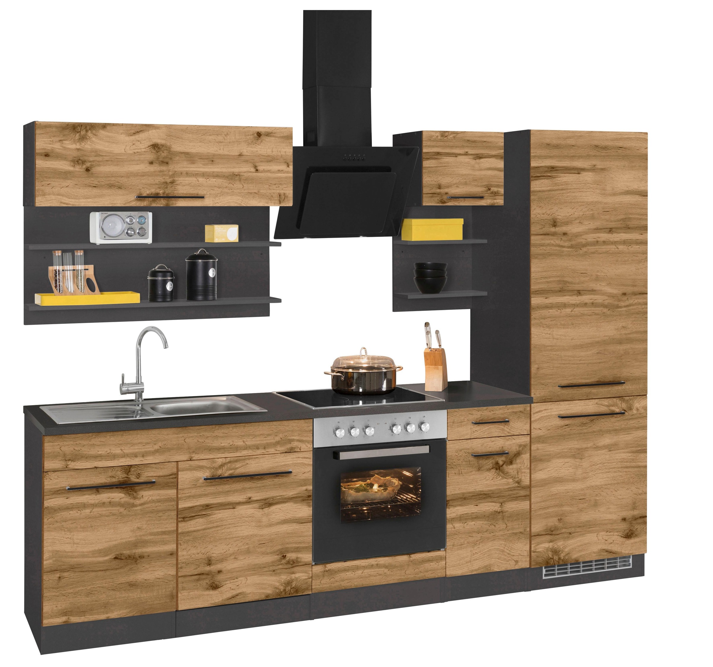 KOCHSTATION Küchenzeile »KS-Tulsa« ohne E-Geräte, Breite 270 cm, schwarze Metallgriffe, MDF Fronten