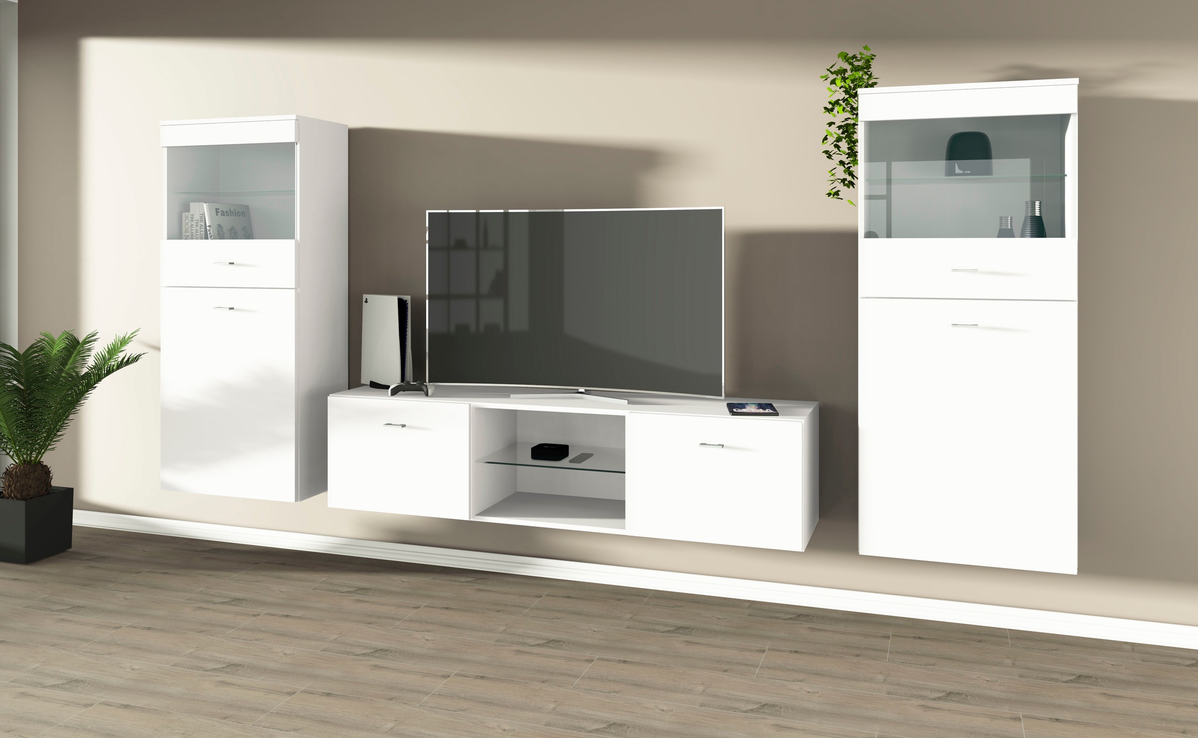 borchardt Möbel Wohnwand »Scala, moderne Mediawand mit Vitrinen und Lowboard« Komplett-Set, 