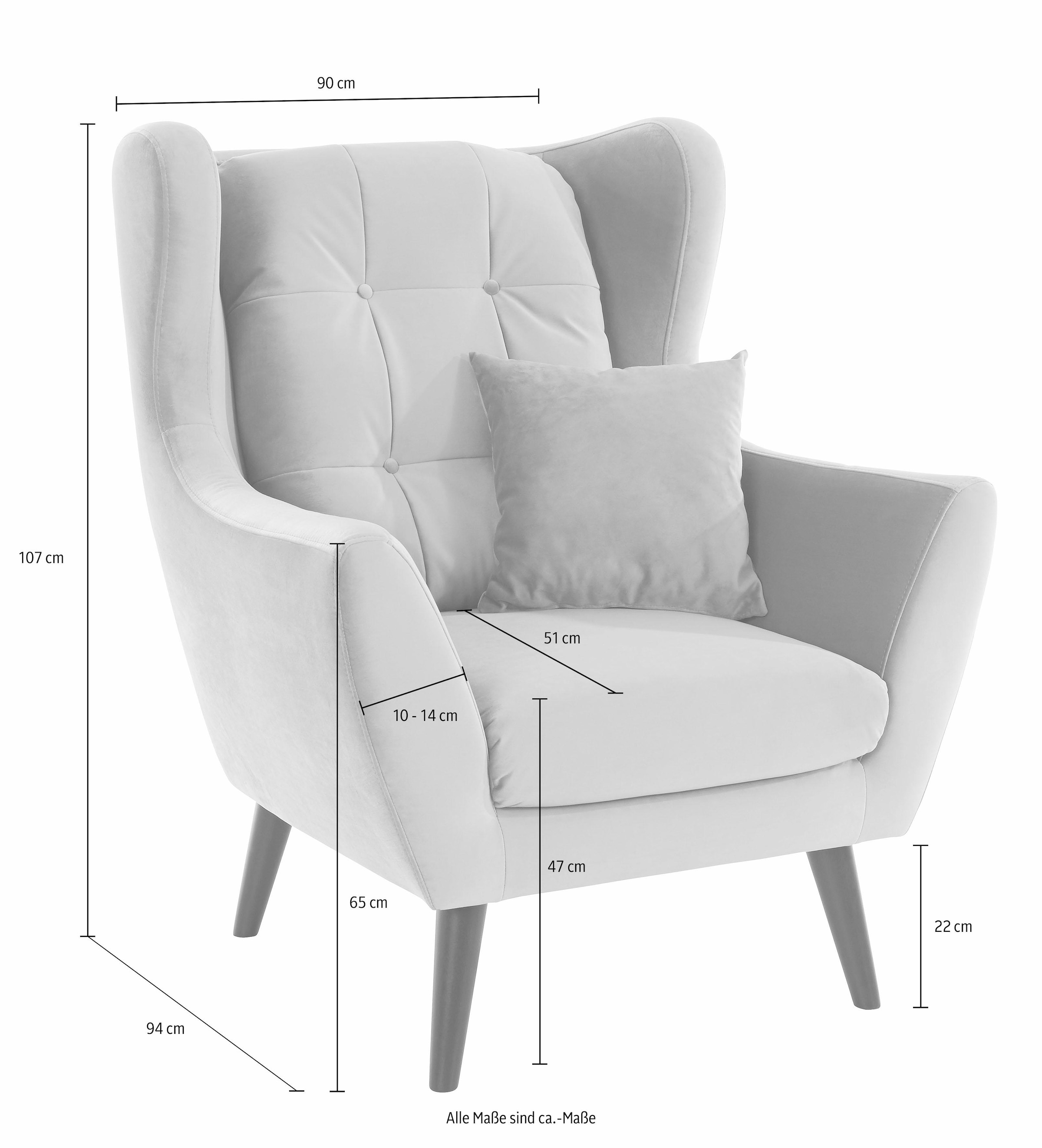 andas Ohrensessel »Hemmink, Sessel, Loungesessel« mit Knopfheftung