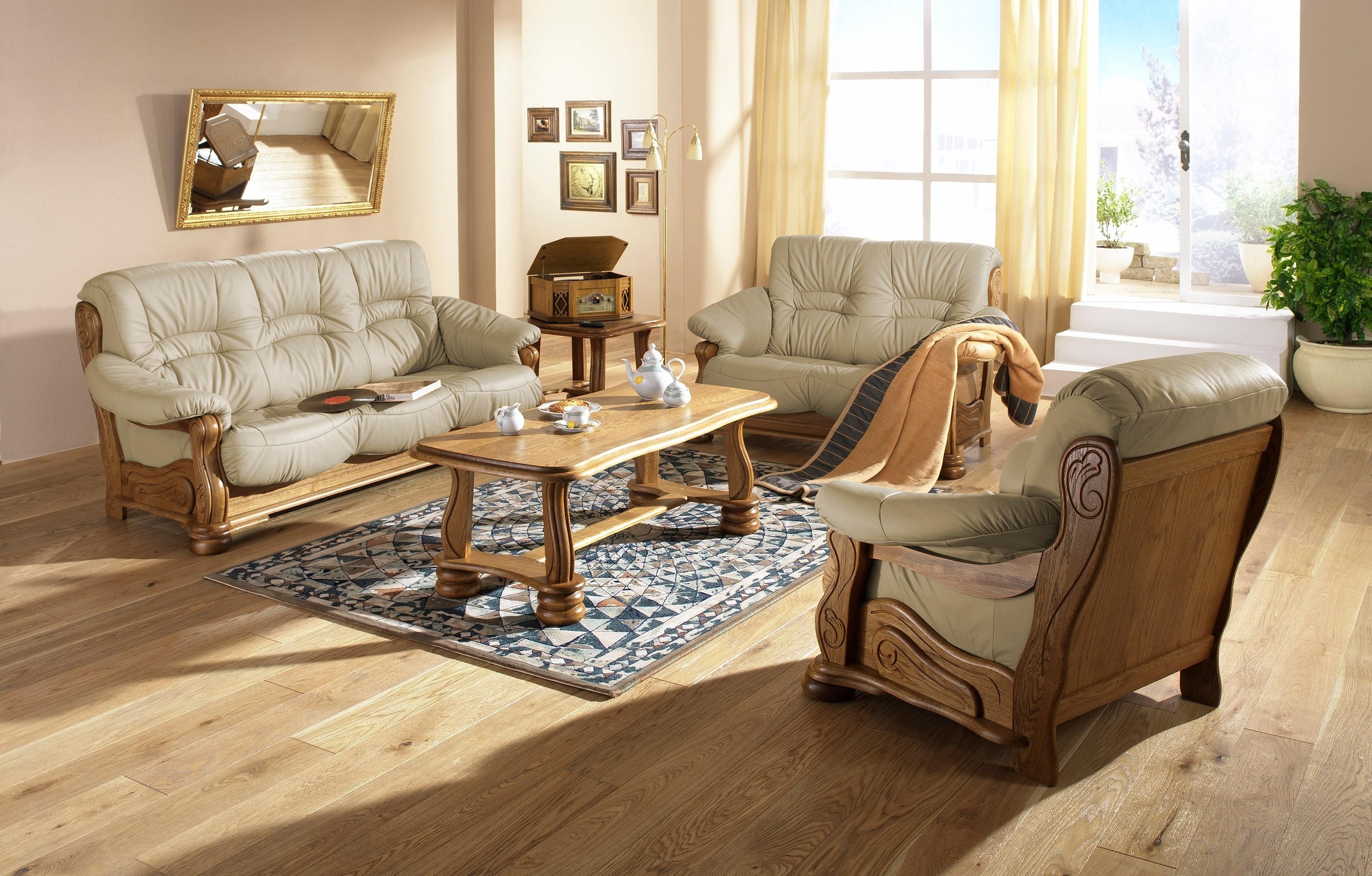 Max Winzer® Polstergarnitur »Texas Set besehend aus 2er- und 3er-Sofa, bequeme legere Polsterung« mit dekorativem Eichenholzgestell, Retro Klassiker