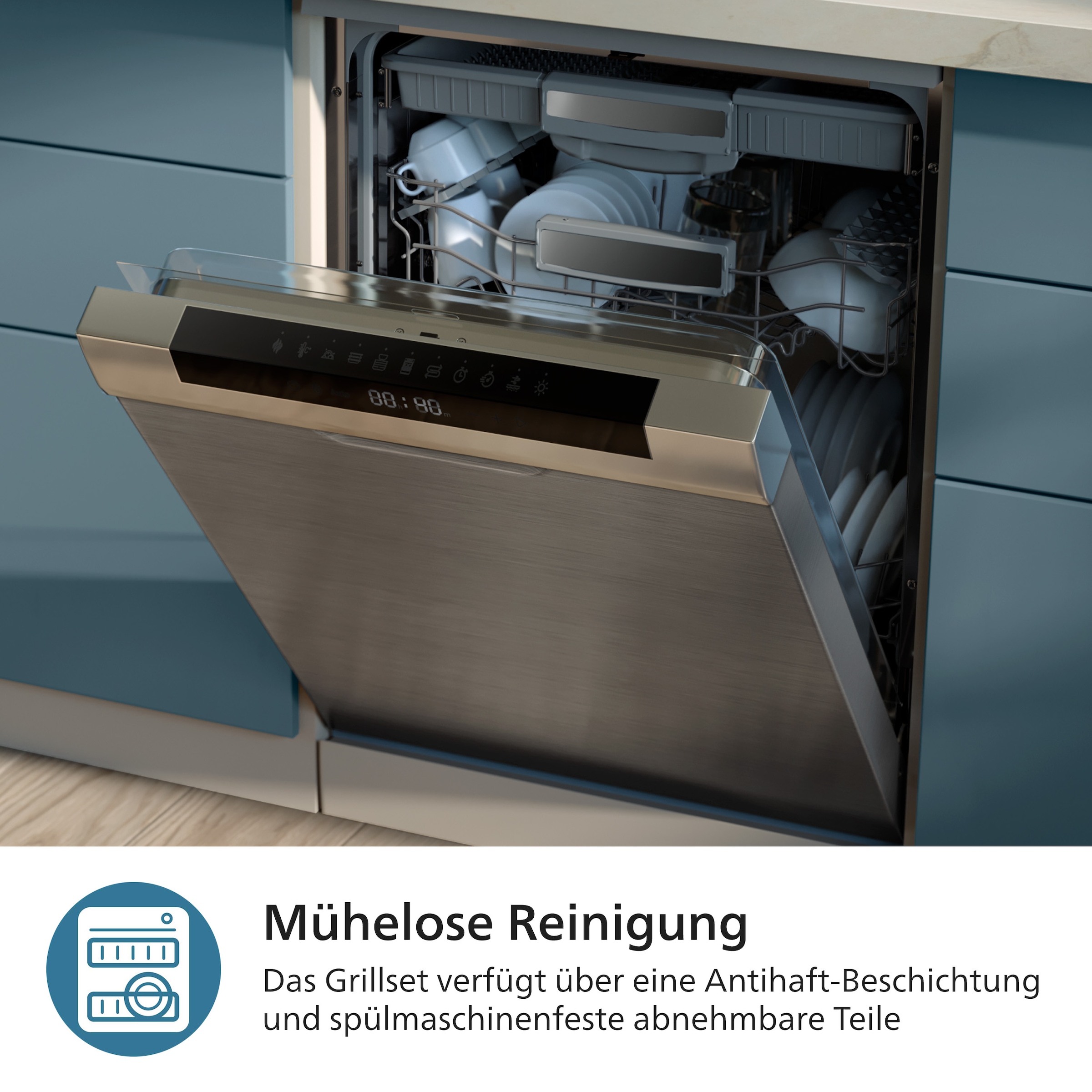 Philips Grillpfanneneinsatz »HD9946/00 für Airfryer 6,2 l, Grillplatte zum Garen auf 2 Ebenen«, Aluminium, (Set, 6 St.), inkl. 5 Spieße, HomeID App, spülmaschinenfest