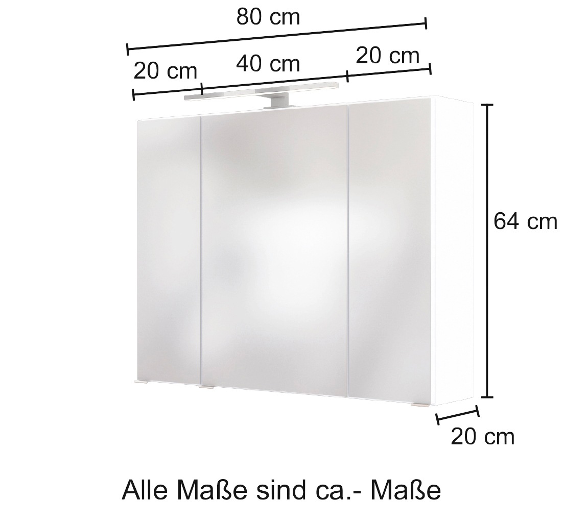 welltime Spiegelschrank »Baabe«, Breite 80 cm, mit 3D-Effekt, dank 3 Spiegeltüren
