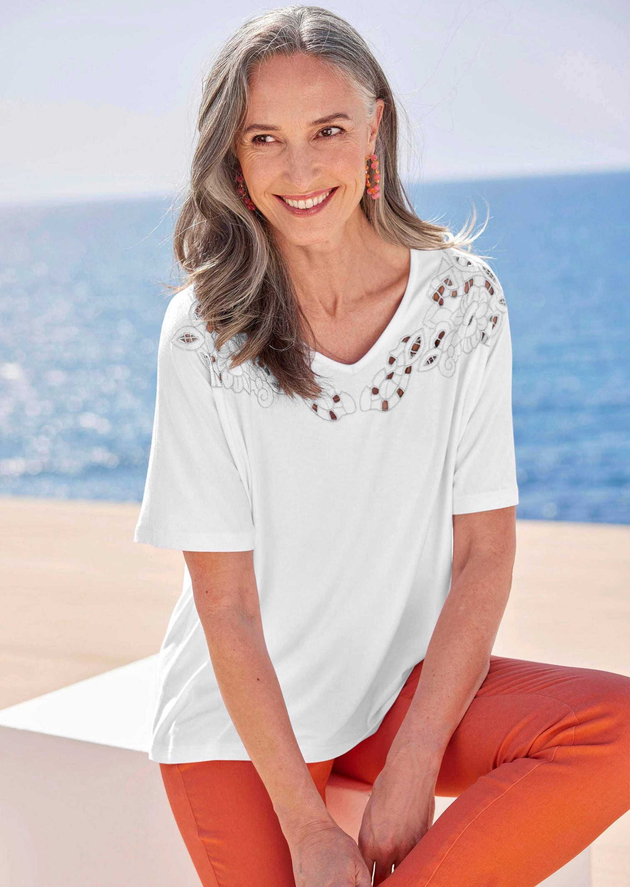 GOLDNER Kurzarmshirt »Top mit V-Ausschnitt« keine/nicht relevant