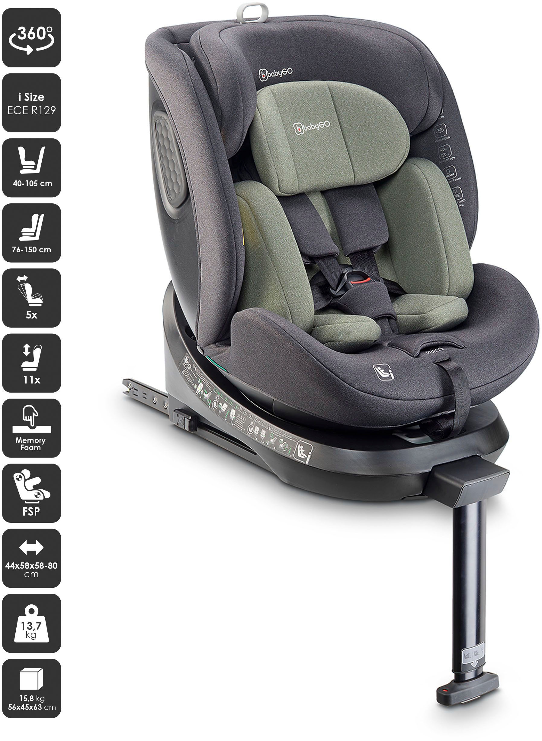 BabyGo Autokindersitz »Move 360 I Size«, für Körpergröße von 40-150 cm