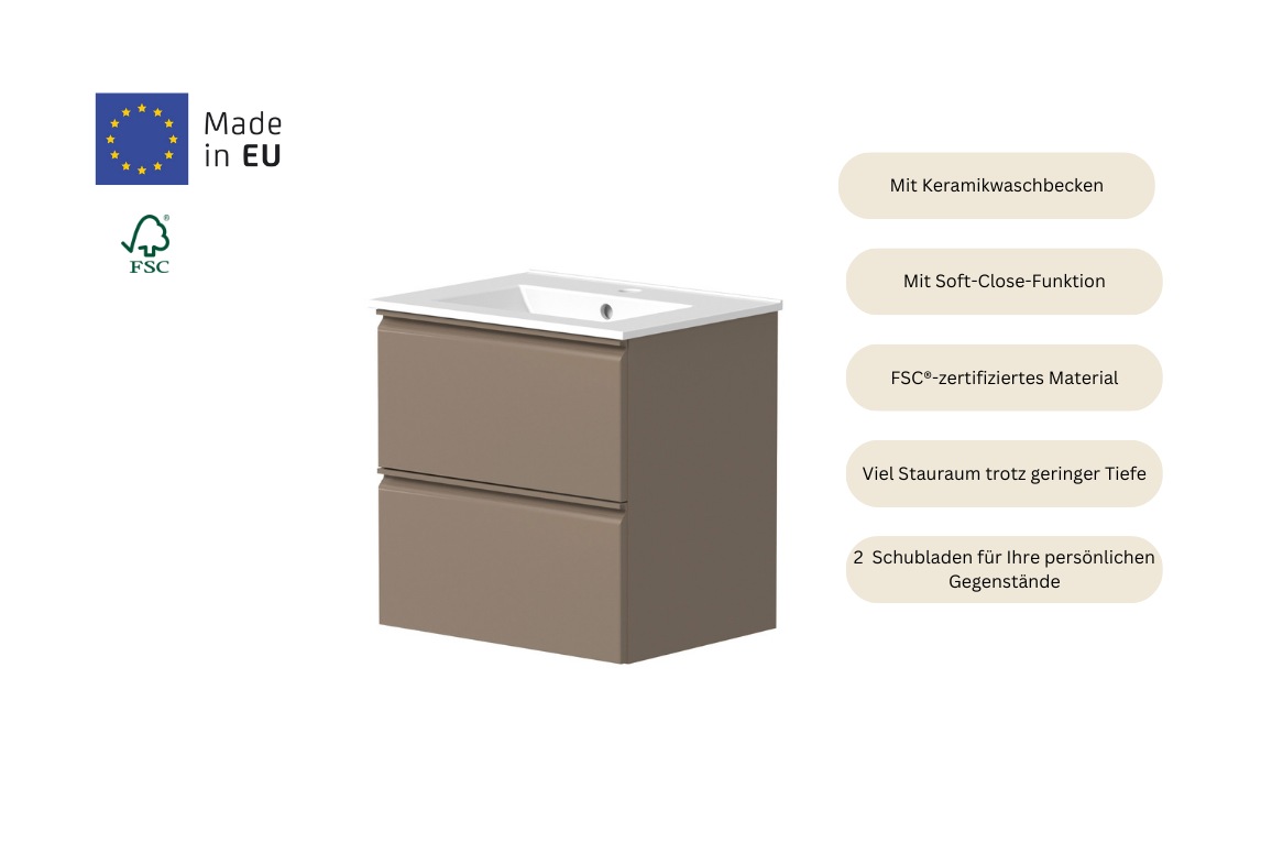 welltime Waschtisch »Cosmos in verschiedenen Ausführungen inkl. Waschbecken« Badmöbel, Waschplatz  mit 2 Schubladen, Soft-Close-Funktion, FSC®