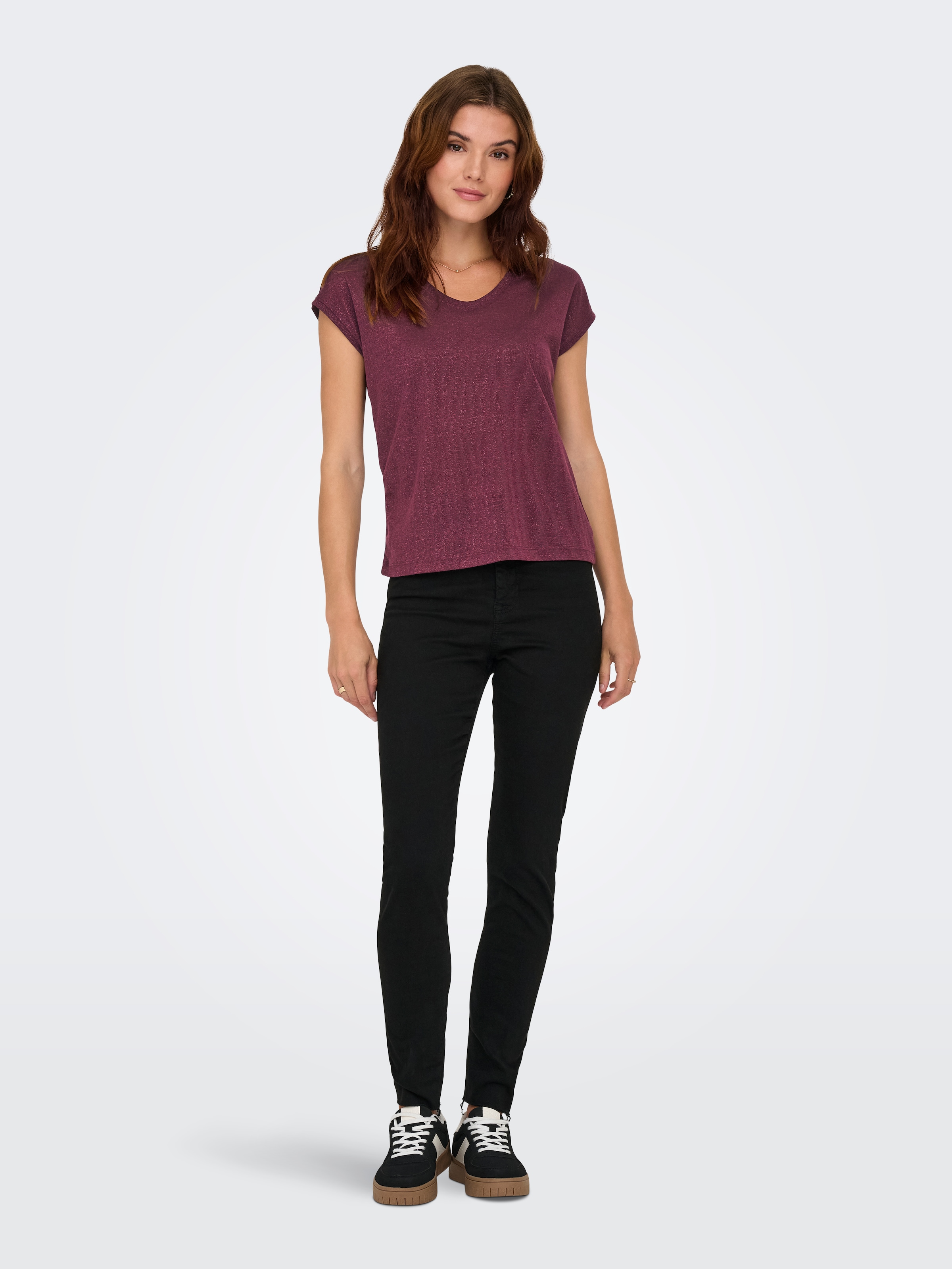 ONLY Kurzarmshirt »ONLSILVERY S/S V NECK LUREX TOP JRS NOOS«