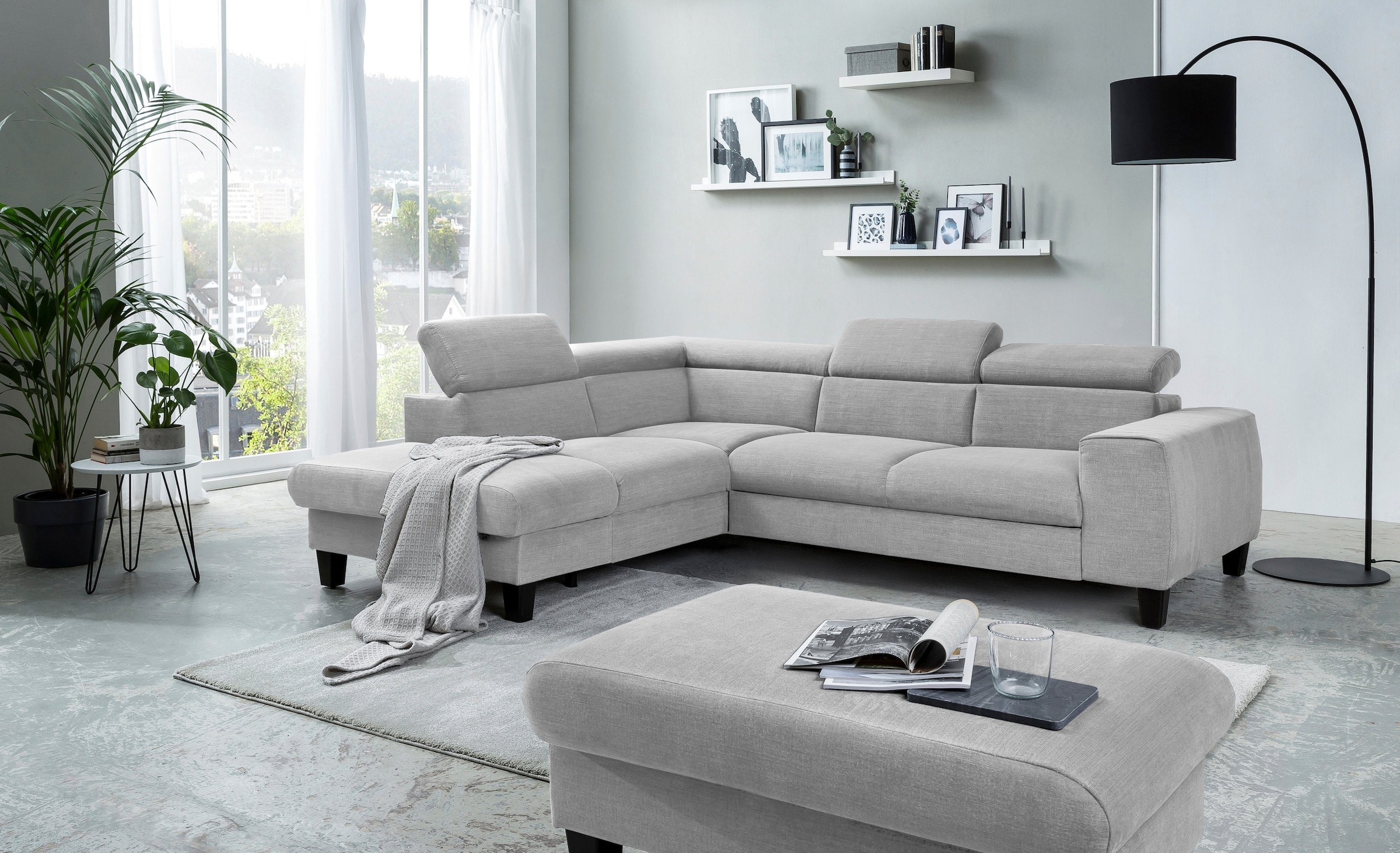 COTTA Polstergarnitur »Morven L-Form«, (Set), Set bestehend aus: Ecksofa mit Kopfteilverstellung & Hocker