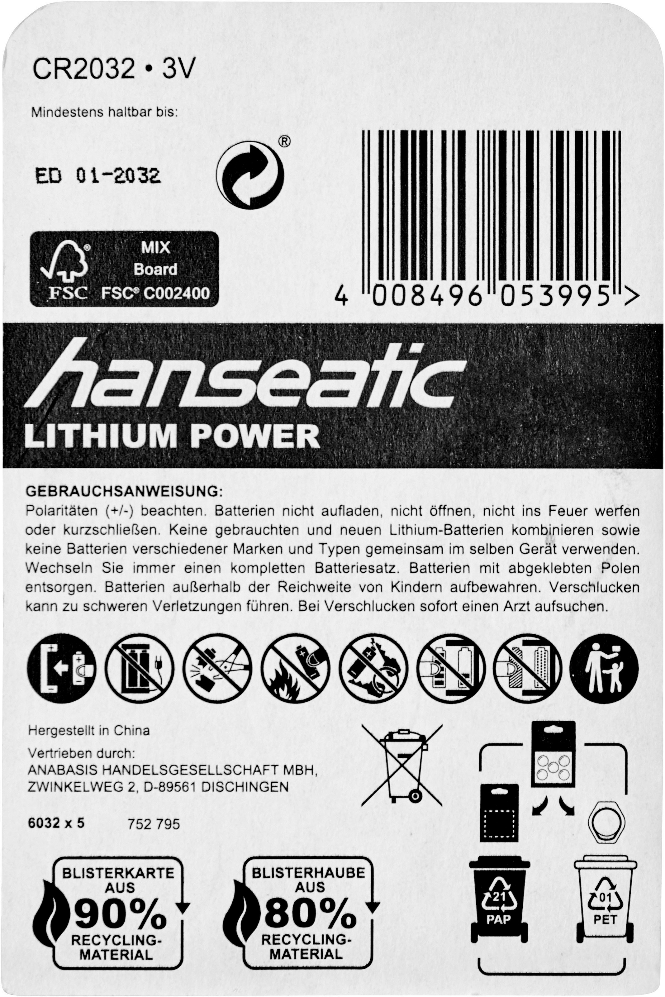 Hanseatic Batterie »15 Stück Batterie Mix Set«, (15 St.), 10x CR 2032 + 5x CR 2025