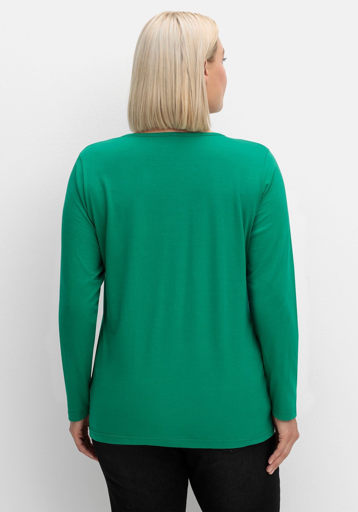 Sheego Langarmshirt »Langarmshirt mit Rundhalsausschnitt, aus Baumwolle«, mit Rundhalsausschnitt, aus Baumwolle
