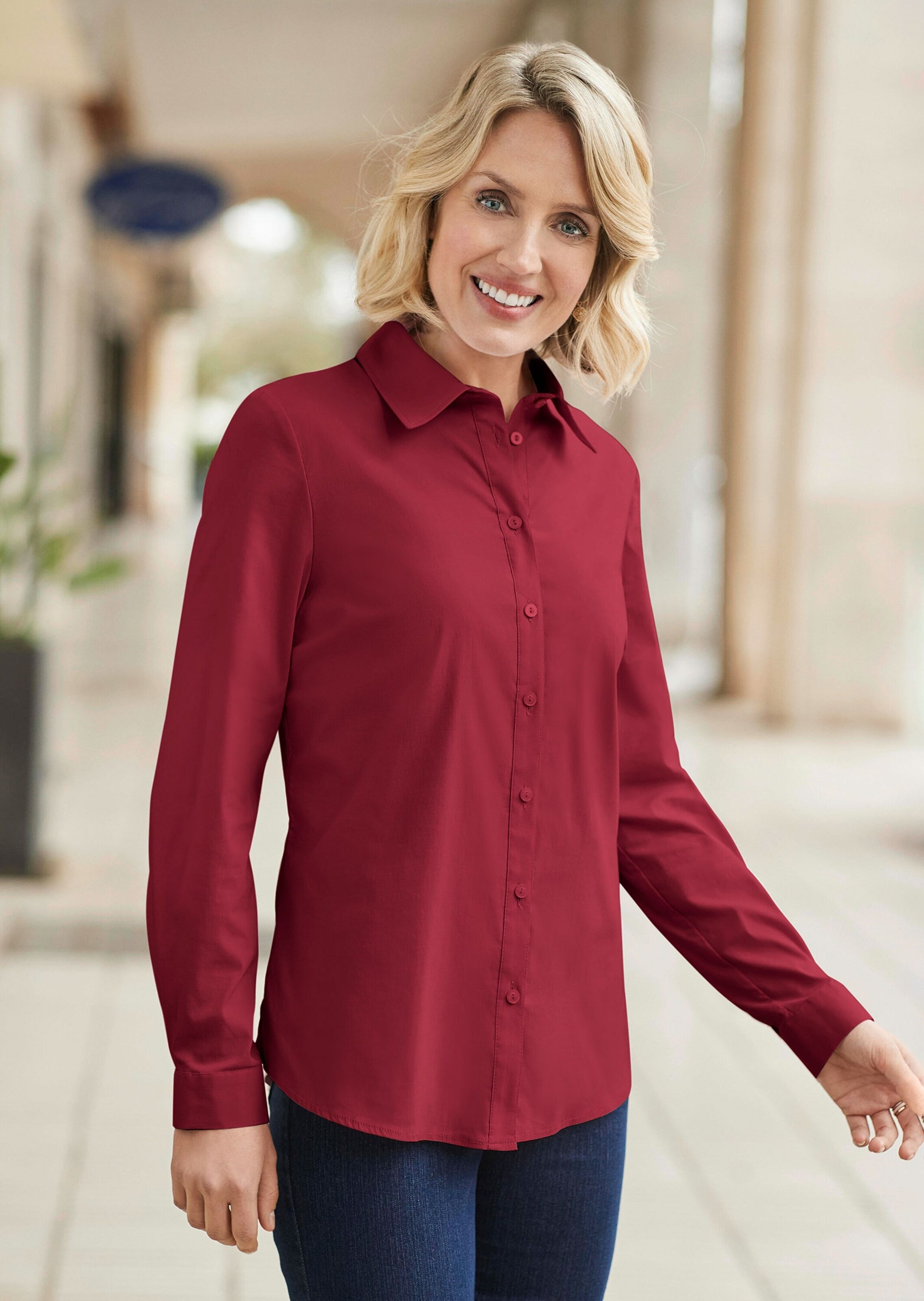 GOLDNER Langarmbluse »Kurzgröße Langarmbluse mit Elasthananteil« Seitenschlitze für mehr Bewegungsfreiheit