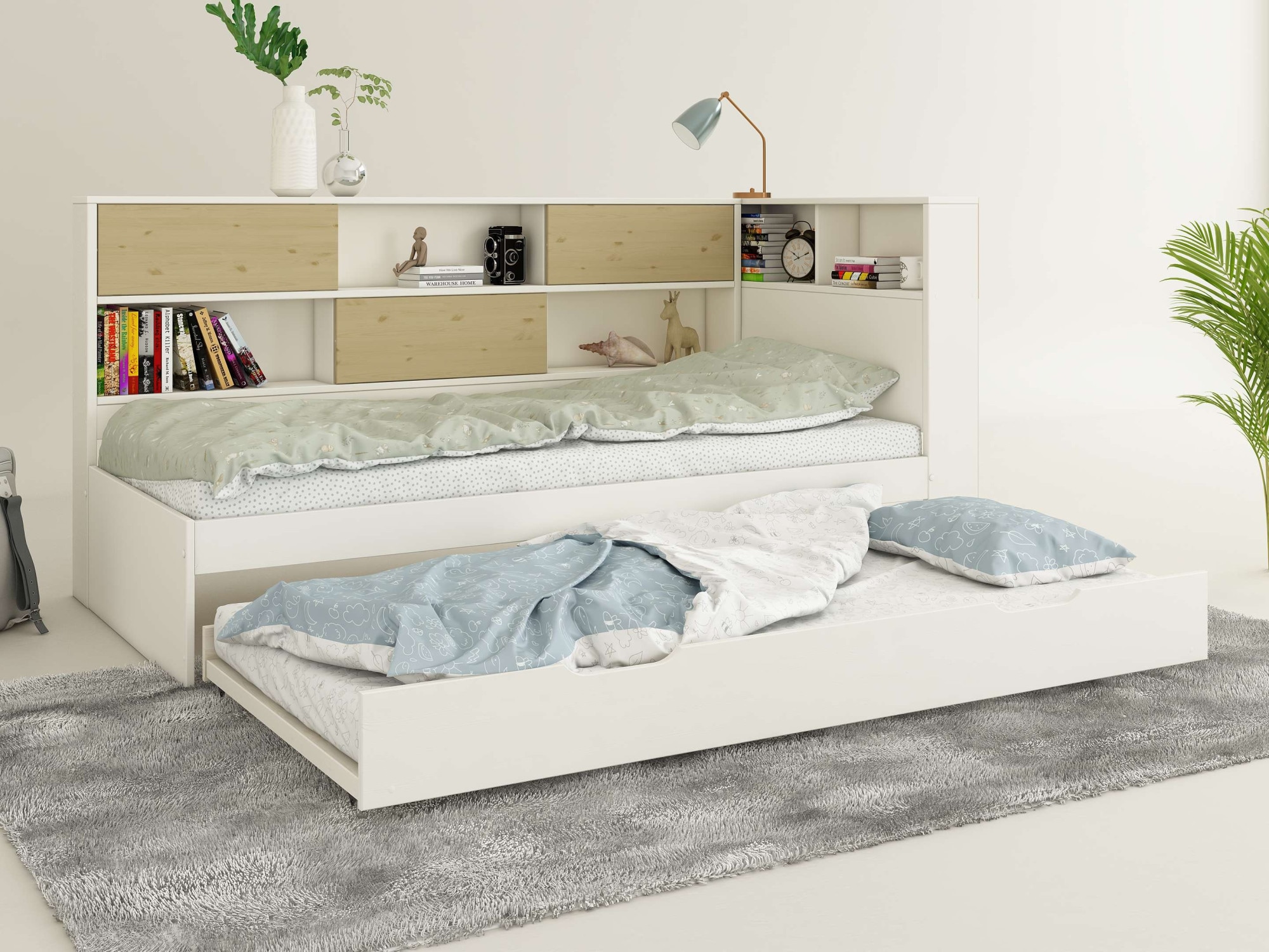 Home affaire Stauraumbett »Amance, Massivholz mit MDF, stabil und langlebig, viel Stauraum«, (Außenmaße B/T/H: 110,2/220,1/106,9 cm), FSC® zertifiziert, inklusive Lattenrost, Made in EU