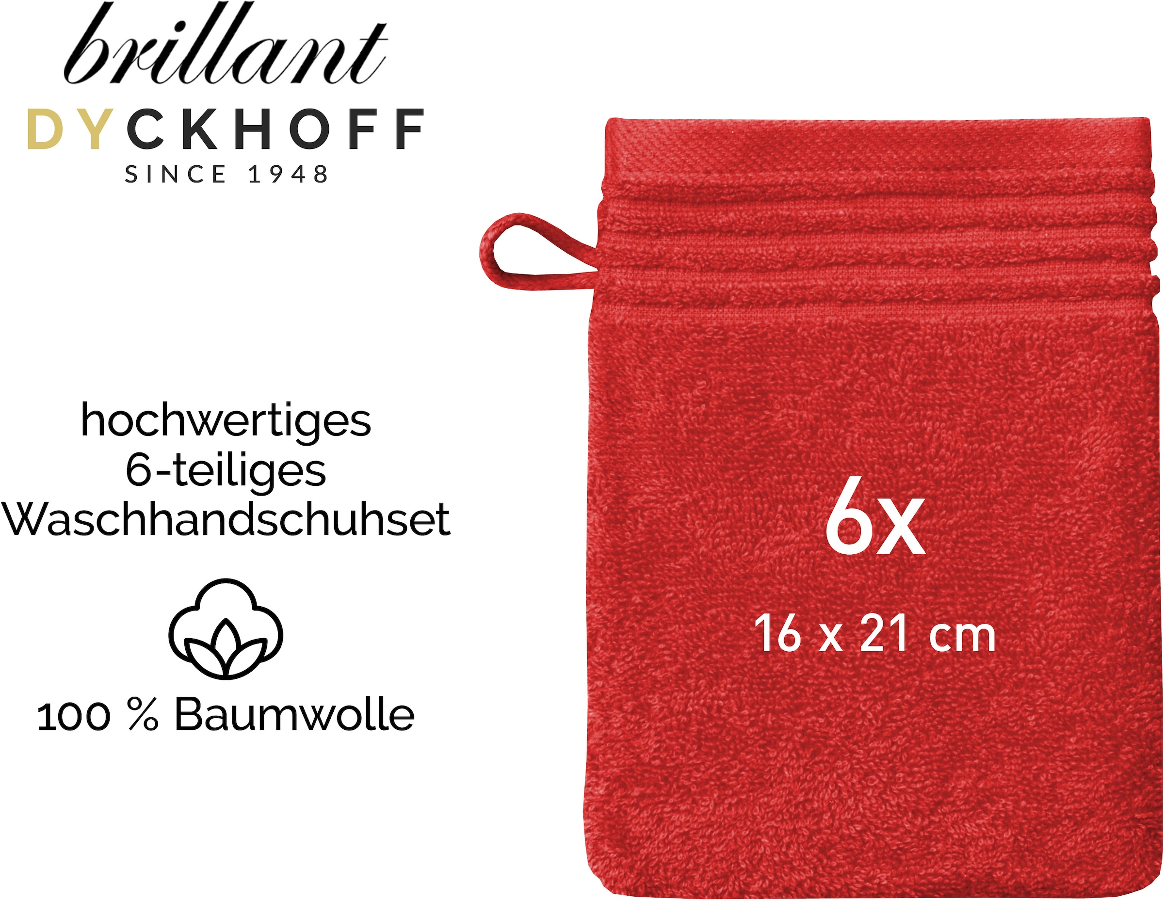 Dyckhoff Waschhandschuh »Waschhandschuh-Set BRILLANT 6-tlg., Baumwolle, 550 g/m²« Baumwolle