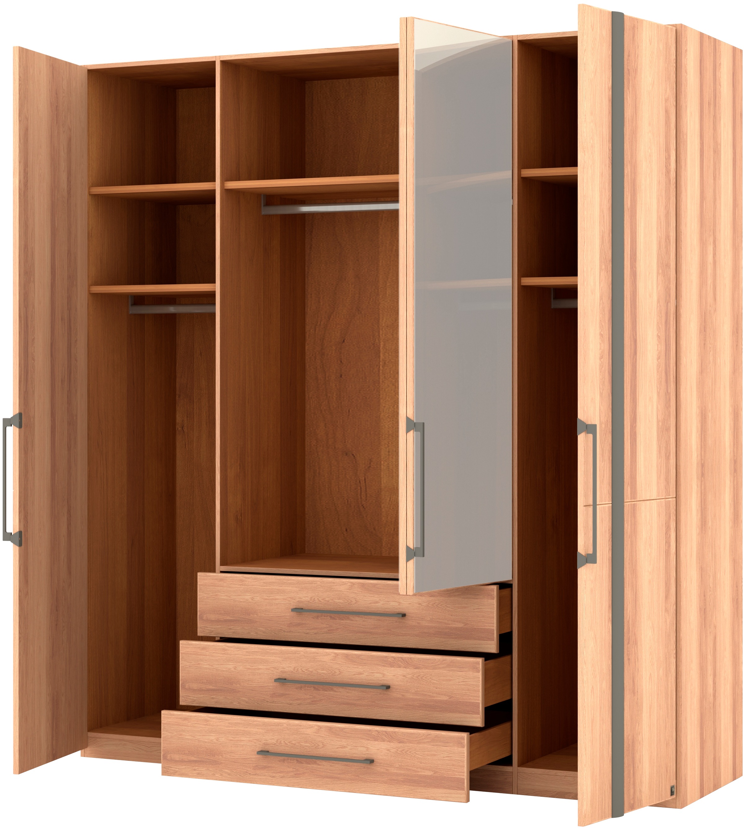 Musterring Drehtürenschrank »Sorrent, Kleiderschrank, teilmassiv Eiche«, (mit Türdämpfern, mit Schubladen, extra Böden, MADE IN GERMANY), Türen in Eiche massiv und als Parsol-Bronze-Spiegel, mit Schubkästen