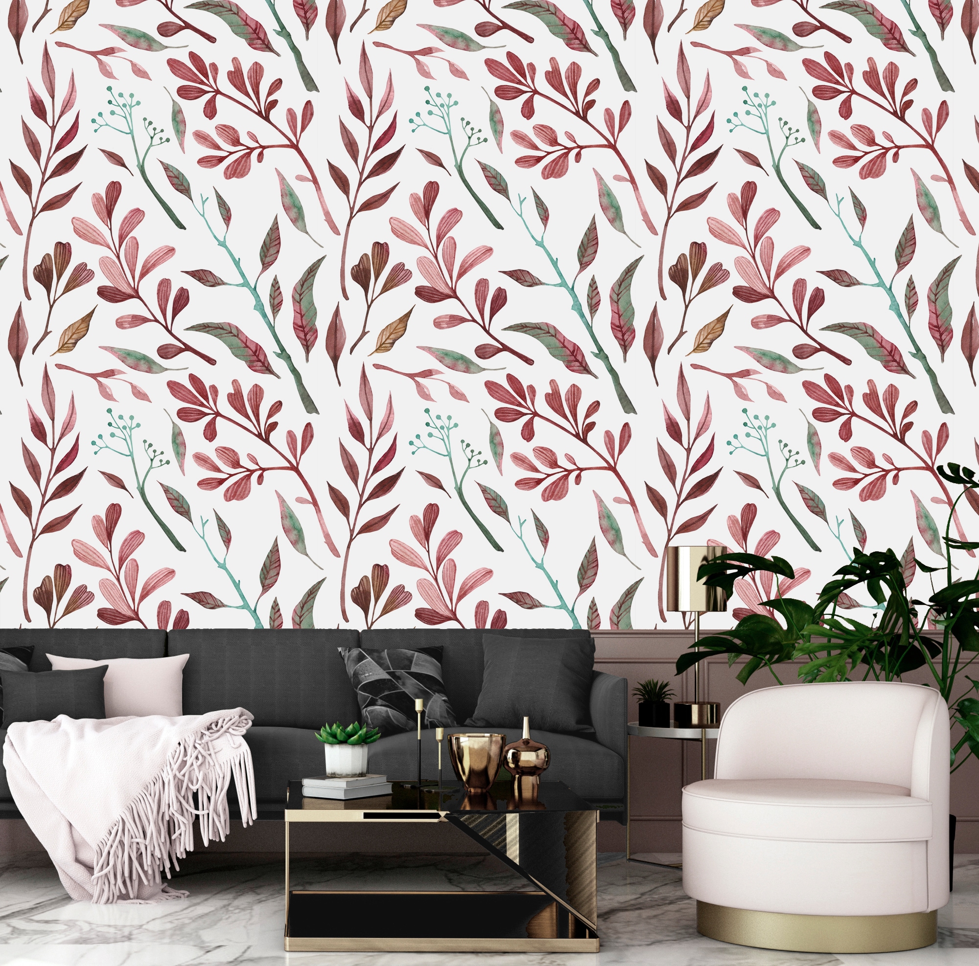 queence Vinyltapete »Chiara«, bedruckt-Motiv-botanisch-floral-gemustert-natürlich, 90x250cm, selbstklebend, kinderleichte Anbringung, Sticker
