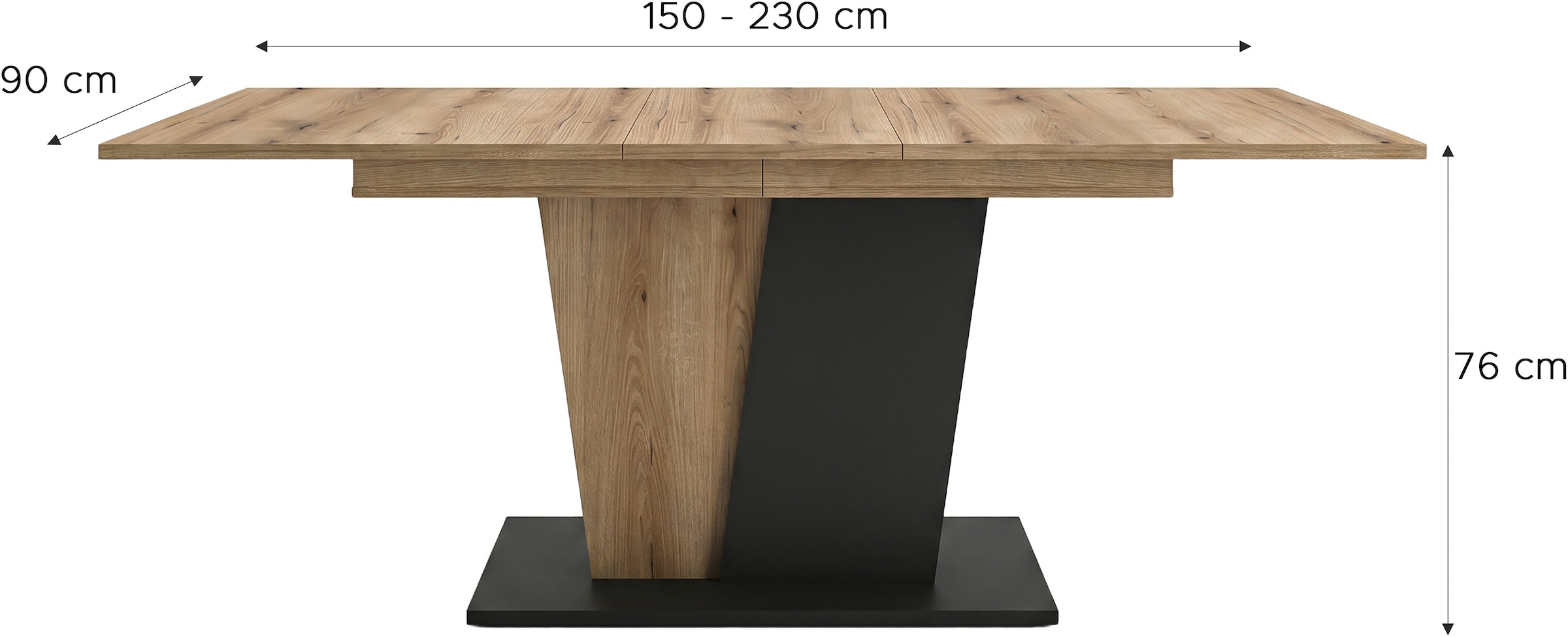 OTTO home Esstisch »MONOLITH, ausziehbar 150 -230 cm, inklusive 2x 40 cm Einlegeplatte« V-Gestell mit Bodenplatte, Tisch, Küchentisch, Esszimmer, Küche