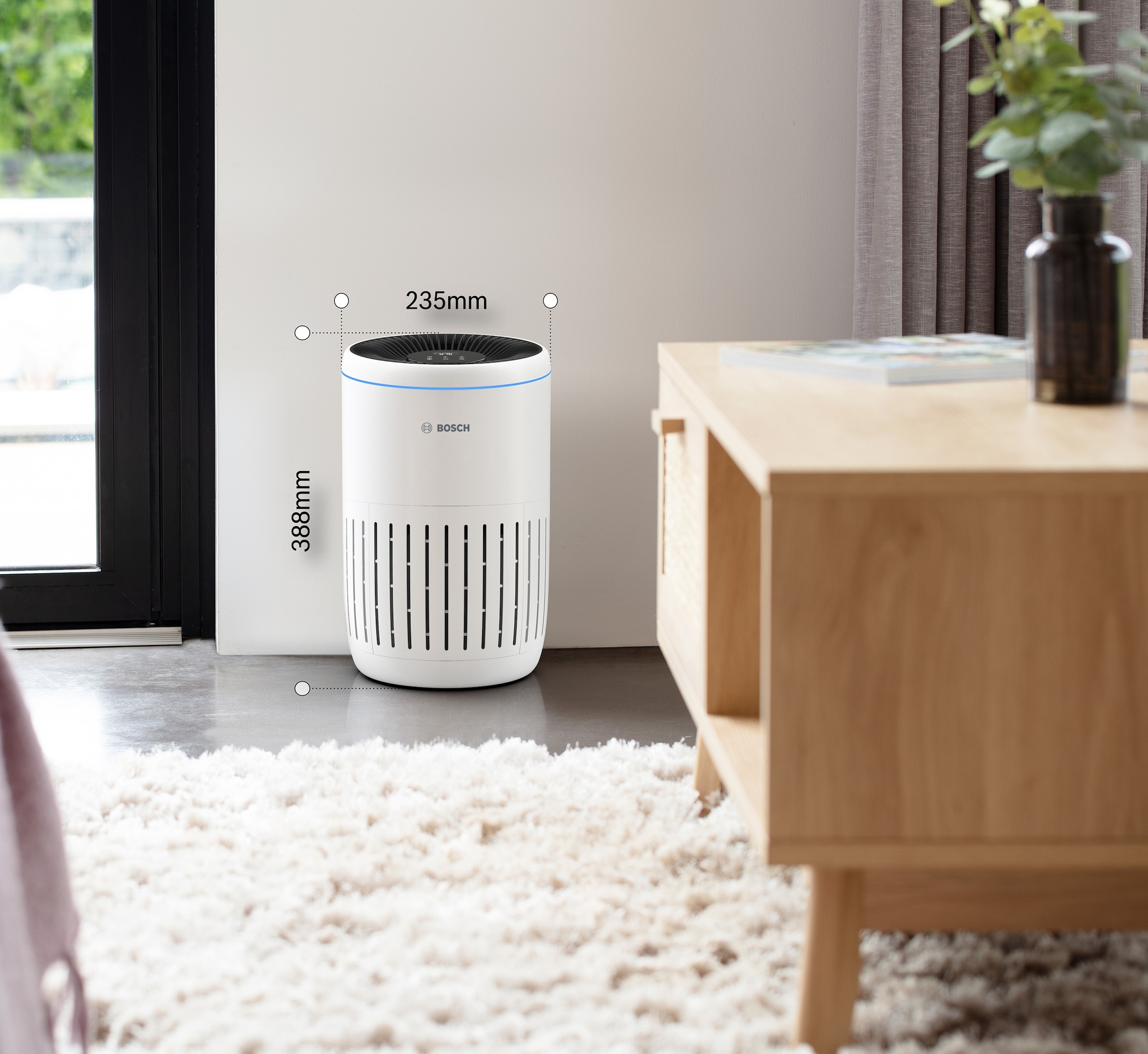 BOSCH Luftreiniger »Air 2000i, kompakt mit App-Steuerung« für 37 qm Räume mit 3-in-1 Luftfilter, Smart Sensor, Automatik-, Ruhemodus < 25 dB(A)
