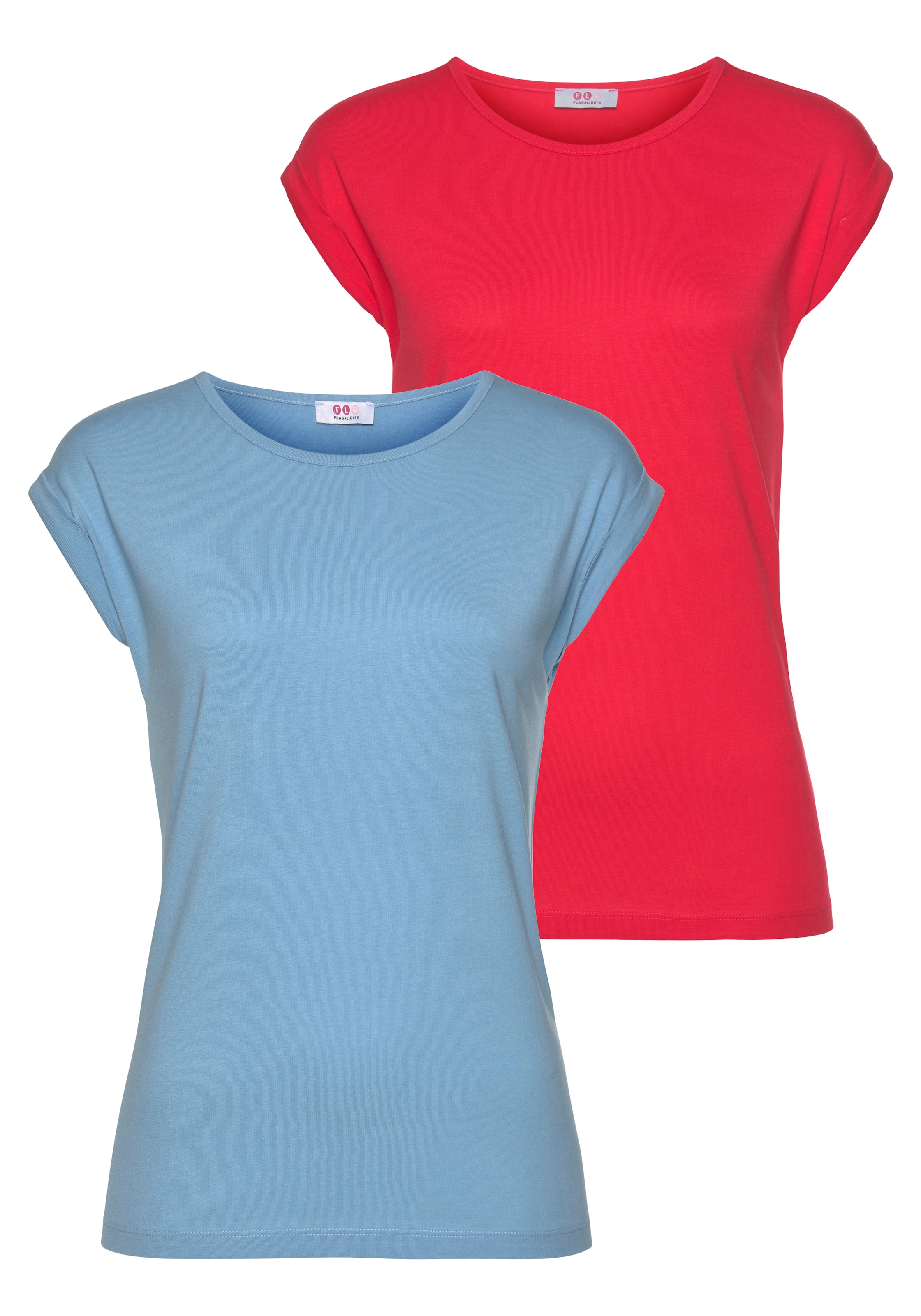 T-Shirt, (2er-Pack), mit überschnittenen Schultern & kleinem Ärmelaufschlag