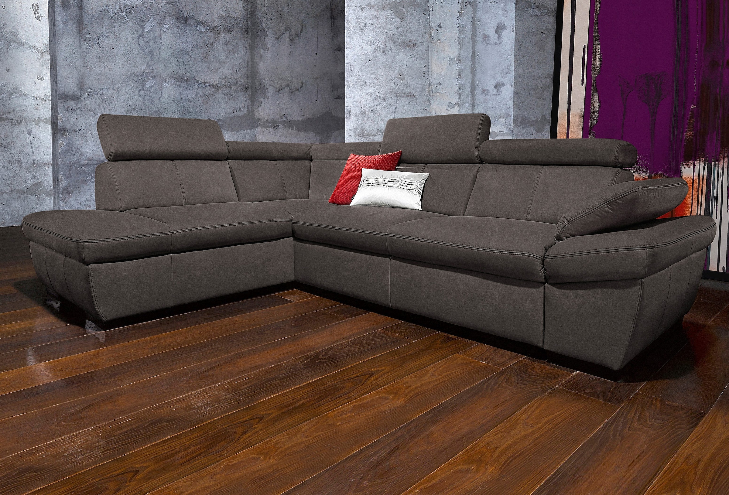 exxpo - sofa fashion Ecksofa »Salerno, Funktionssofa, hoher Sitzkomfort, Breite 268cm, L-Form« inkl. Kopf- und Armteilverstellung, wahlweise mit Bettfunktion