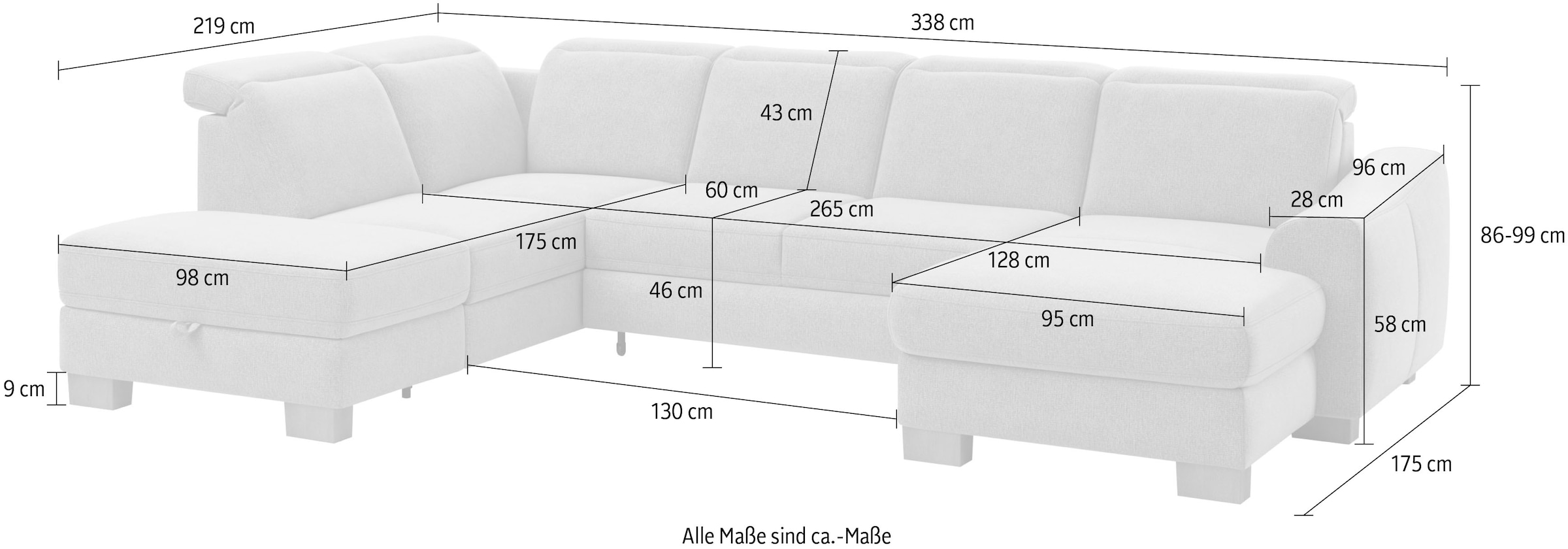 Home affaire Wohnlandschaft »Dundee U-Form«, wahlweise mit Kopfteilverstellung und zusätzlich mit Bettfunktion