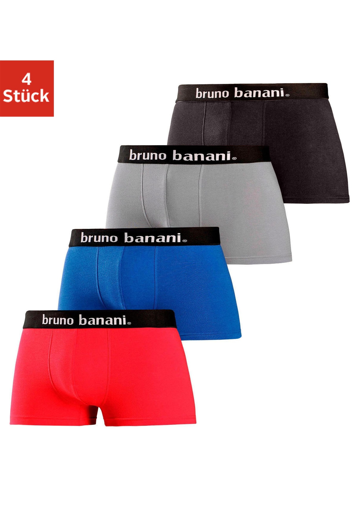 Bruno Banani Boxershorts, (Packung, 4 St.), in Hipster-Form uni oder gemustert