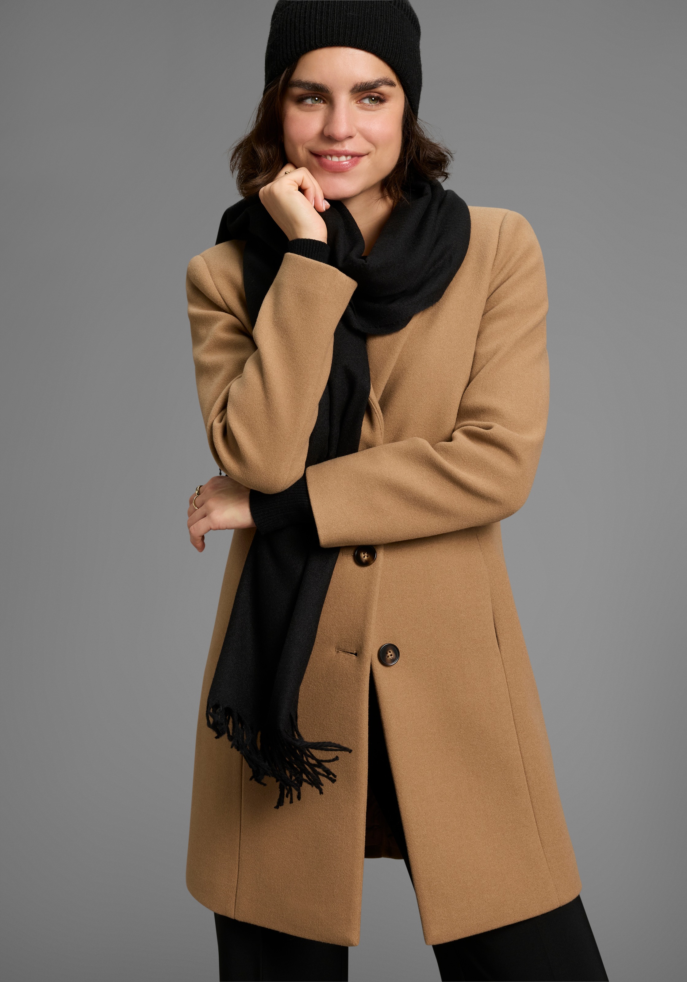 Laura Scott Damen Schal mit modischen Fransen in klassischen Unifarben - NEW