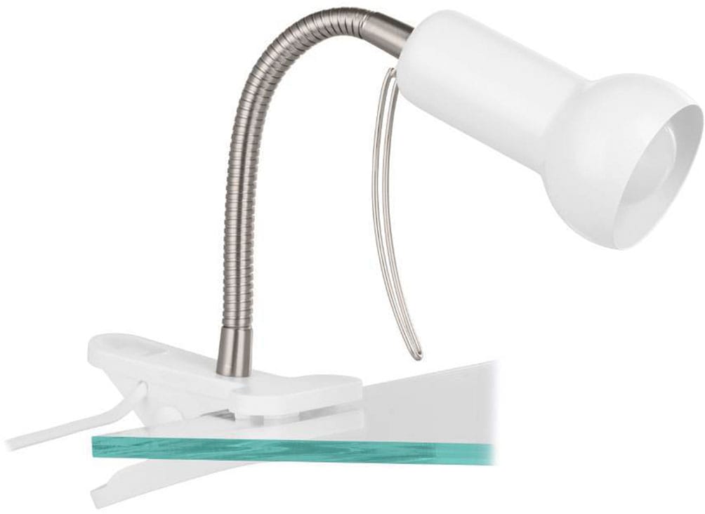 EGLO Klemmleuchte »FABIO Klemmspot, weiß, exkl. Leuchtmittel E14, mit Klemme, Büro«, 1 flammig, Leuchtmittel E14 | Leuchtmittel wechselbar-ohne Leuchtmittel, Klemmlampe, Leselampe, Schalter, flexibler Leuchtenhalts, Höhe: 30cm