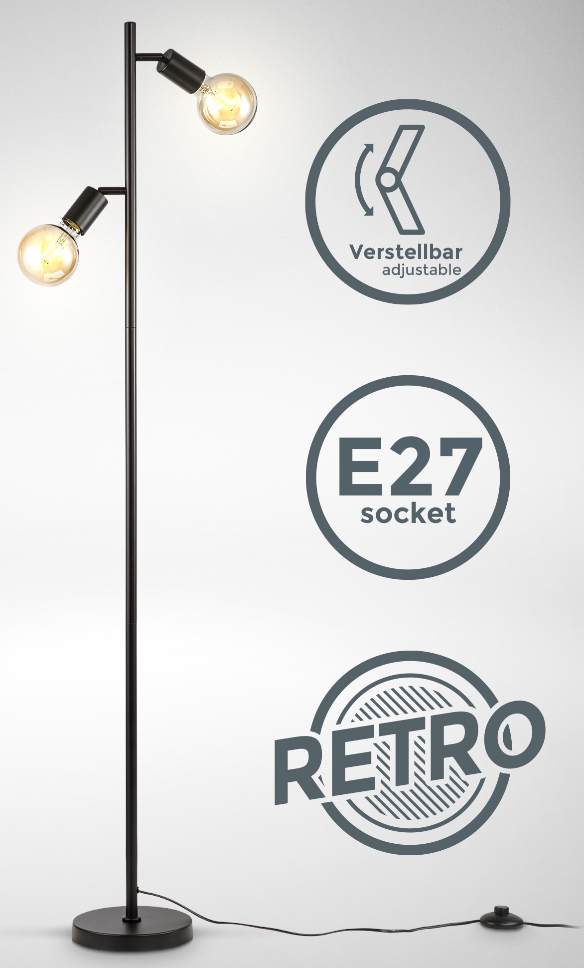 B.K.Licht Stehlampe, Metall, schwarz, für Leuchtmittel E27 Fassung, Ohne  Leuchtmittel, Inkl. Kabelschalter online bei OTTO