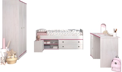 Jugendzimmer-Set »Smoozy«, (4 St., Stauraumbett,Nachttisch, Kleiderschrank und...