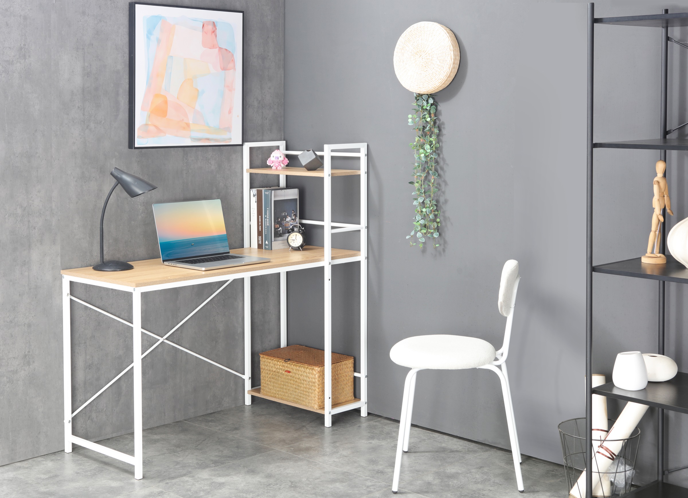 INOSIGN Regal-Schreibtisch »Lonas, Computertisch, Nähtisch mit Metallgestell,«, Regal links/rechts montierbar, Breite 120 cm, Arbeitshöhe 72,5 cm