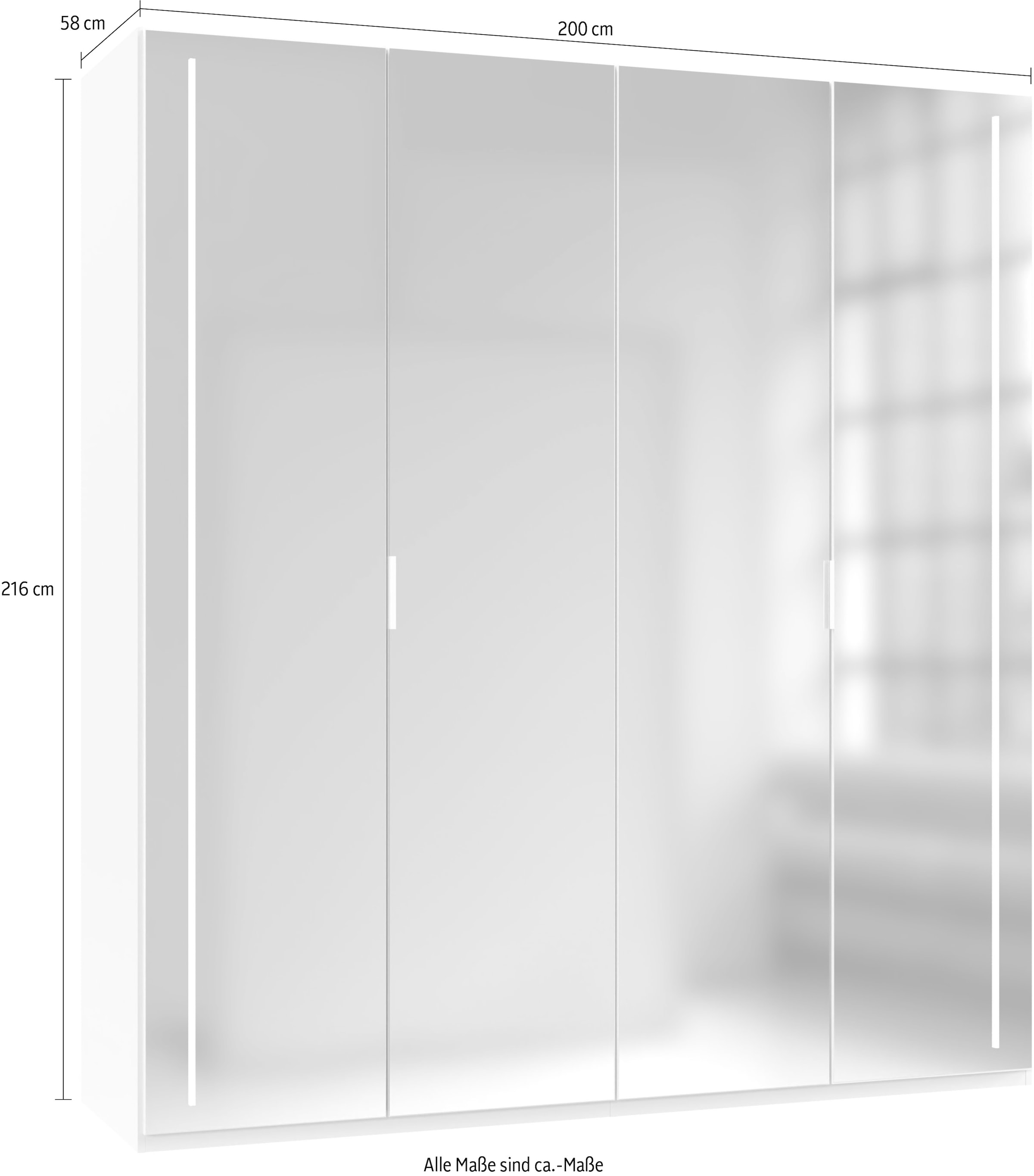 Wimex Kleiderschrank »LUCERA inkl. vollverspiegelter Fronten mit LED Beleuchtung« in den Breiten 200cm (4-türig) und 250cm (5-türig) erhältlich
