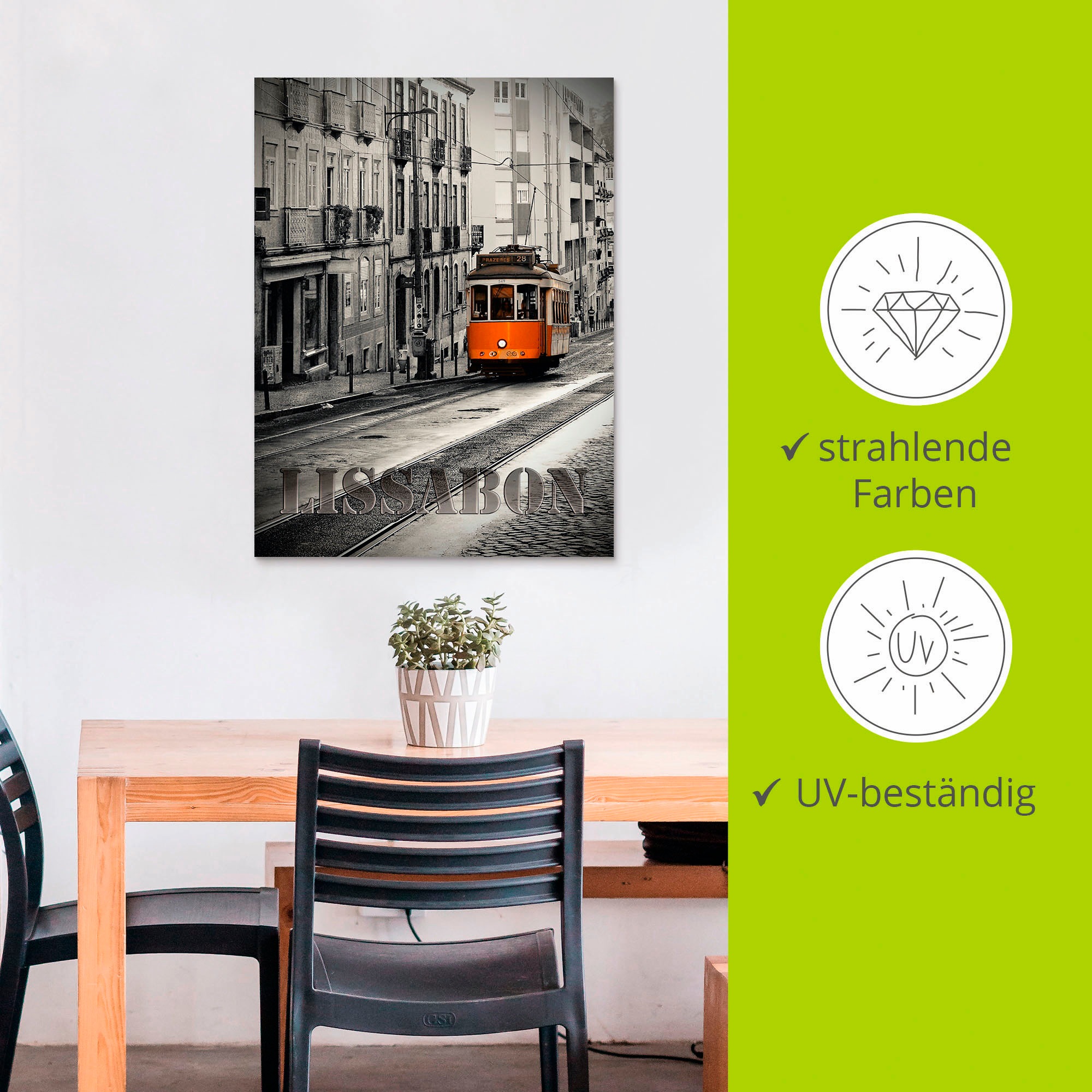 Artland Alu-Dibond-Druck »Lissabon - Linie 28« Züge 1 Stk. tlg. für Innen- und Außenbereich geeignet, Outdoorbild