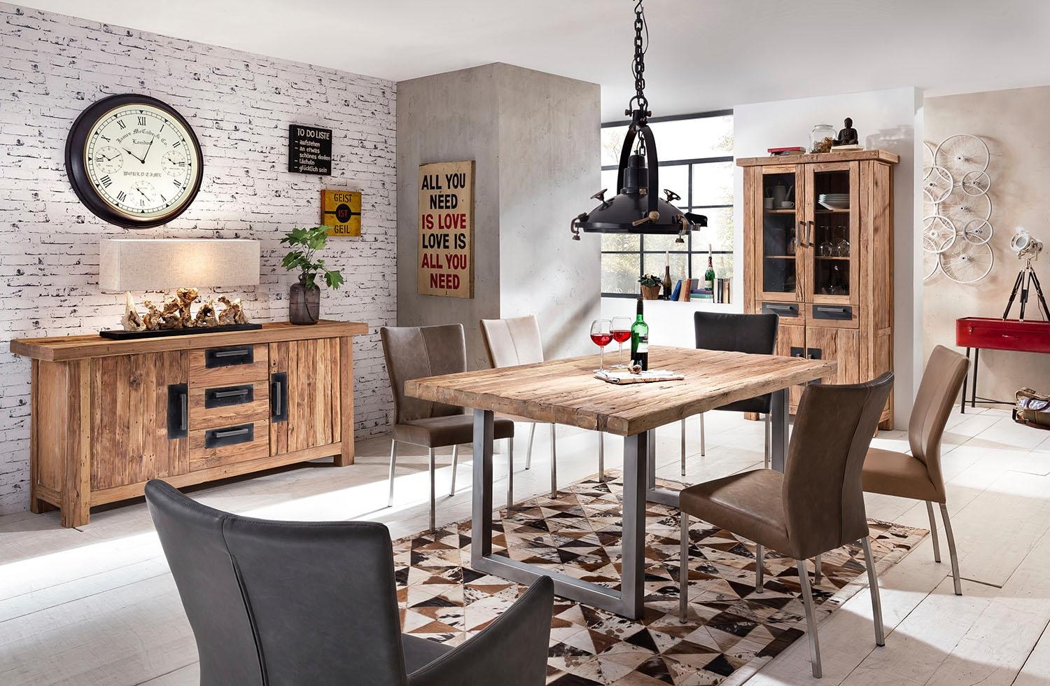 SIT Esstisch »Osaka aus recyceltem Teakholz mit Kufengestell im Rustik-Look« Aufgedoppelte Tischplatte aus Teak mit stabilem Kufengestell aus Eisen