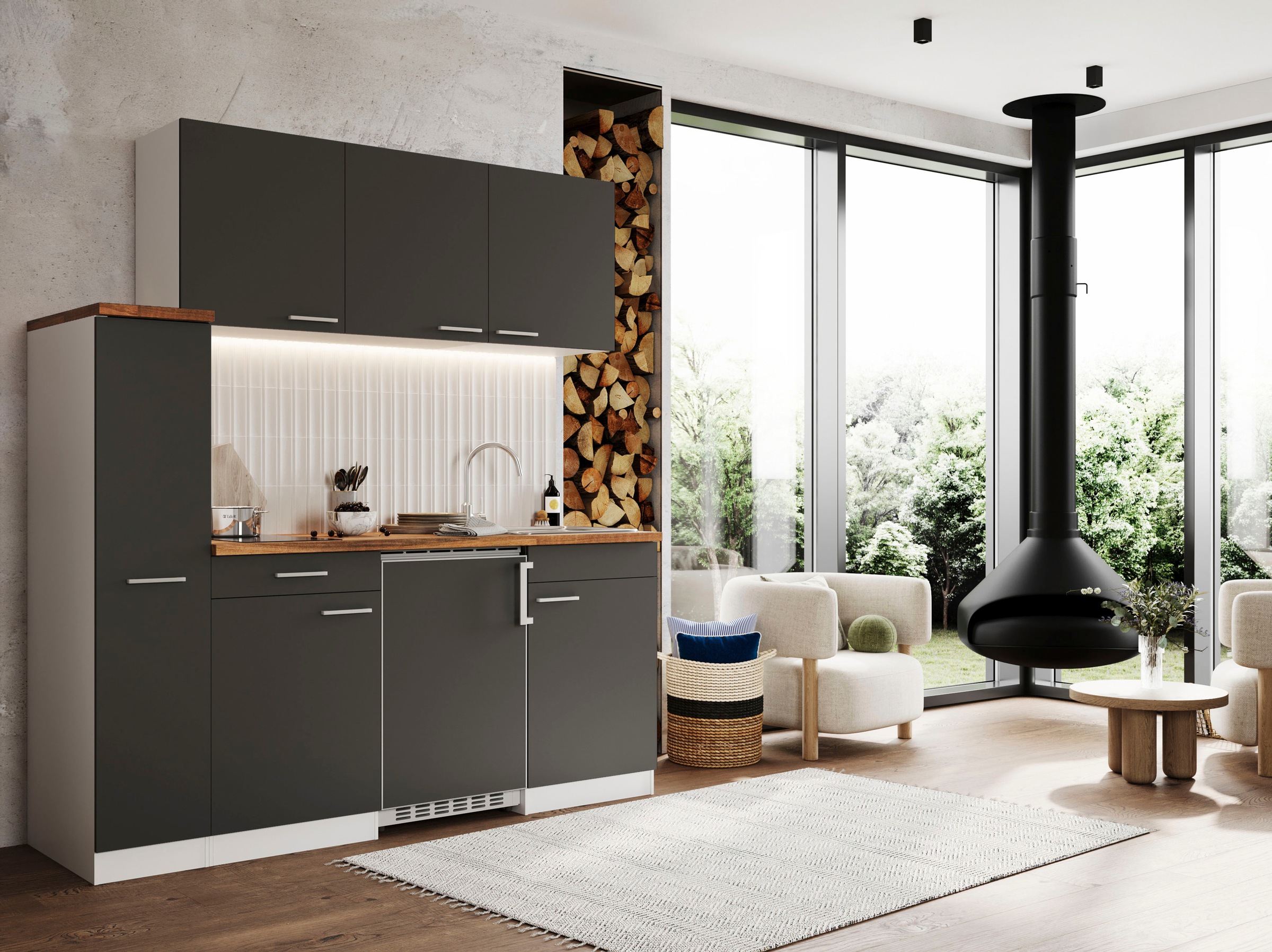 RESPEKTA Küche »Luis, mit Glaskeramikkochfeld, wahlweise mit Mikrowelle, Korpus Weiß,« Breite 180 cm, in exclusiver Konfiguration für OTTO