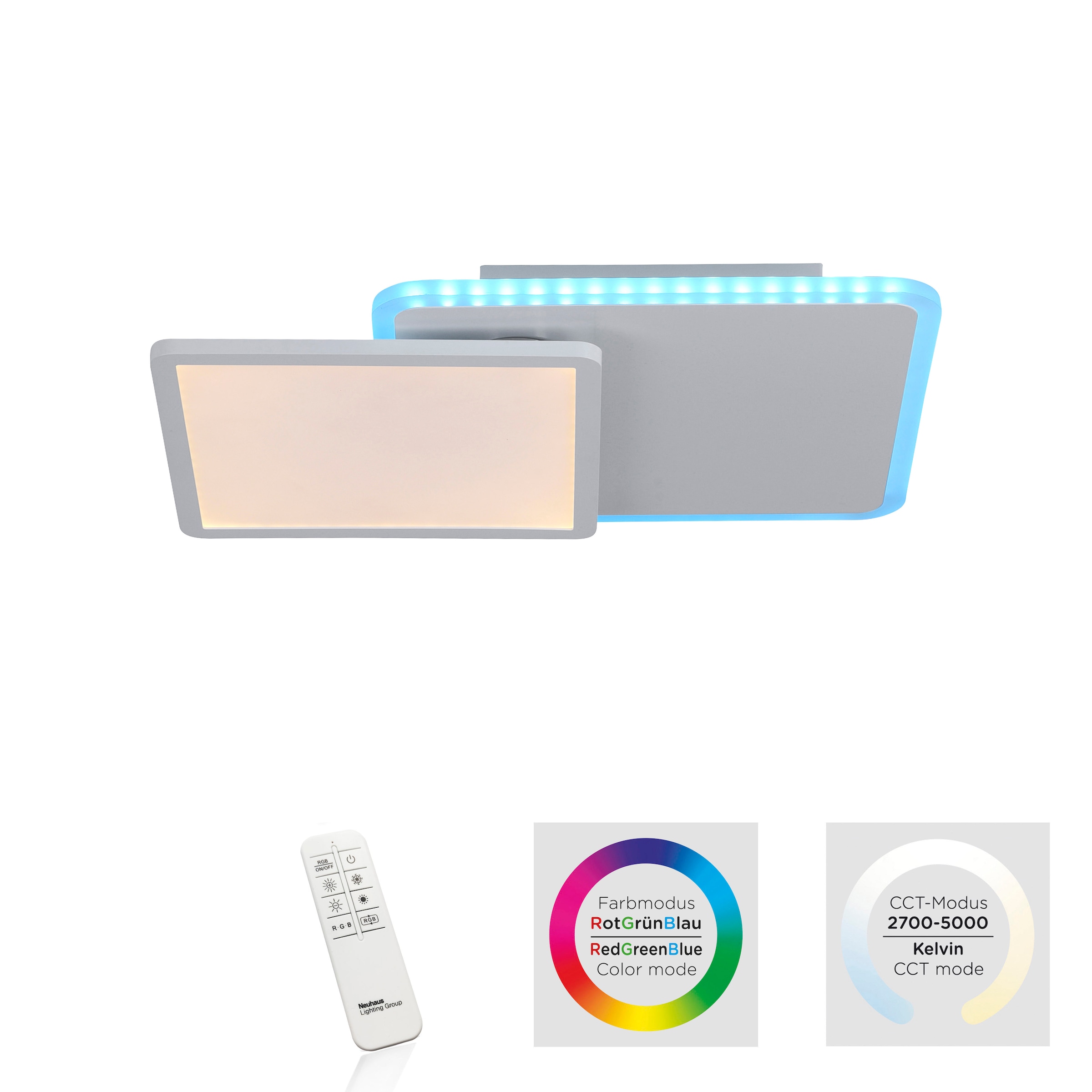 JUST LIGHT Deckenleuchte »ARENDA«, 2 flammig, Leuchtmittel LED-Board-LED-Board | LED fest integriert, CCT - tunable white, RGB, dimmbar über Fernbedienung, Serienschalter