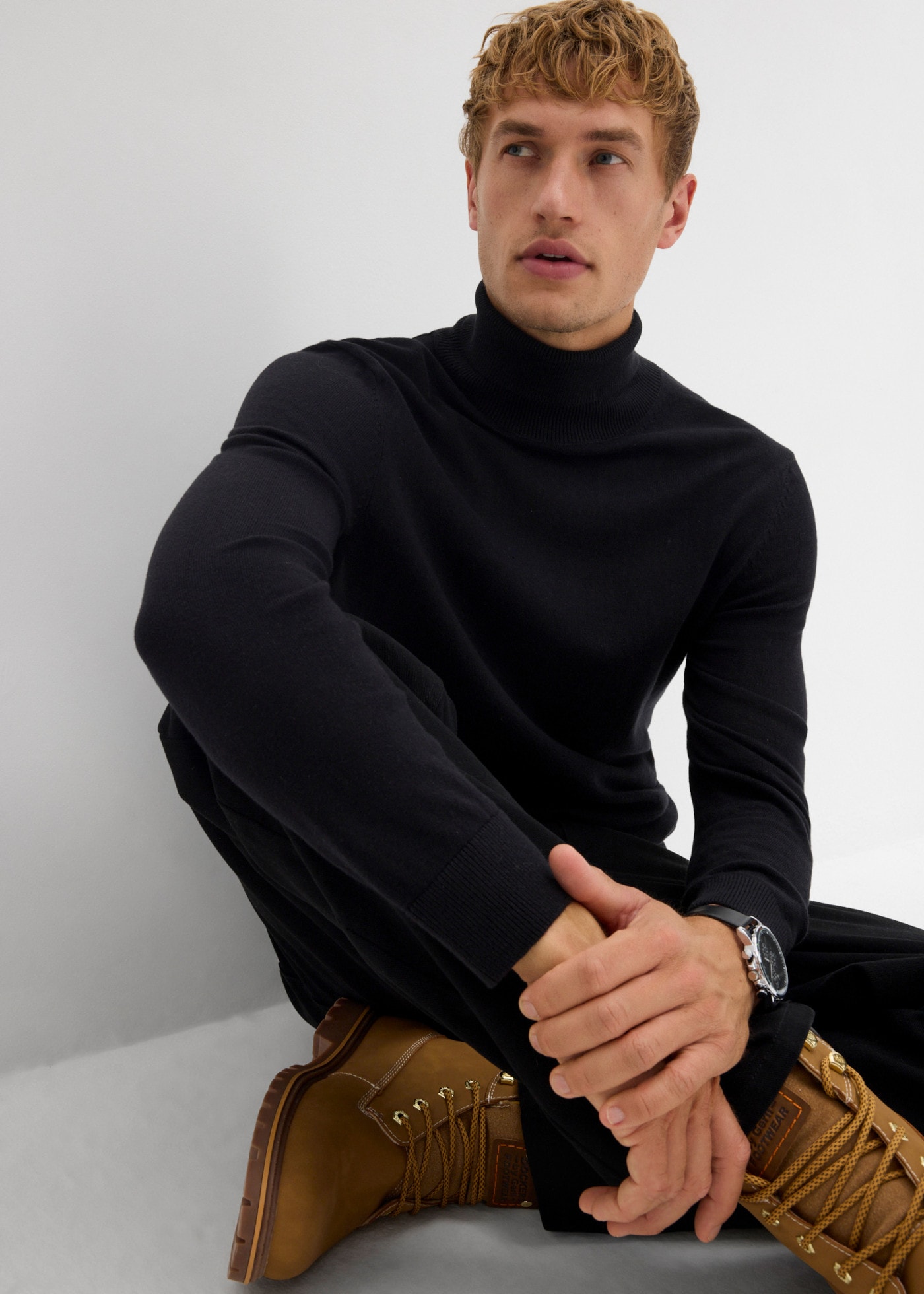 bonprix Rollkragenpullover eleganter Stil, aus Baumwolle und Wolle, Slim Fit Passform