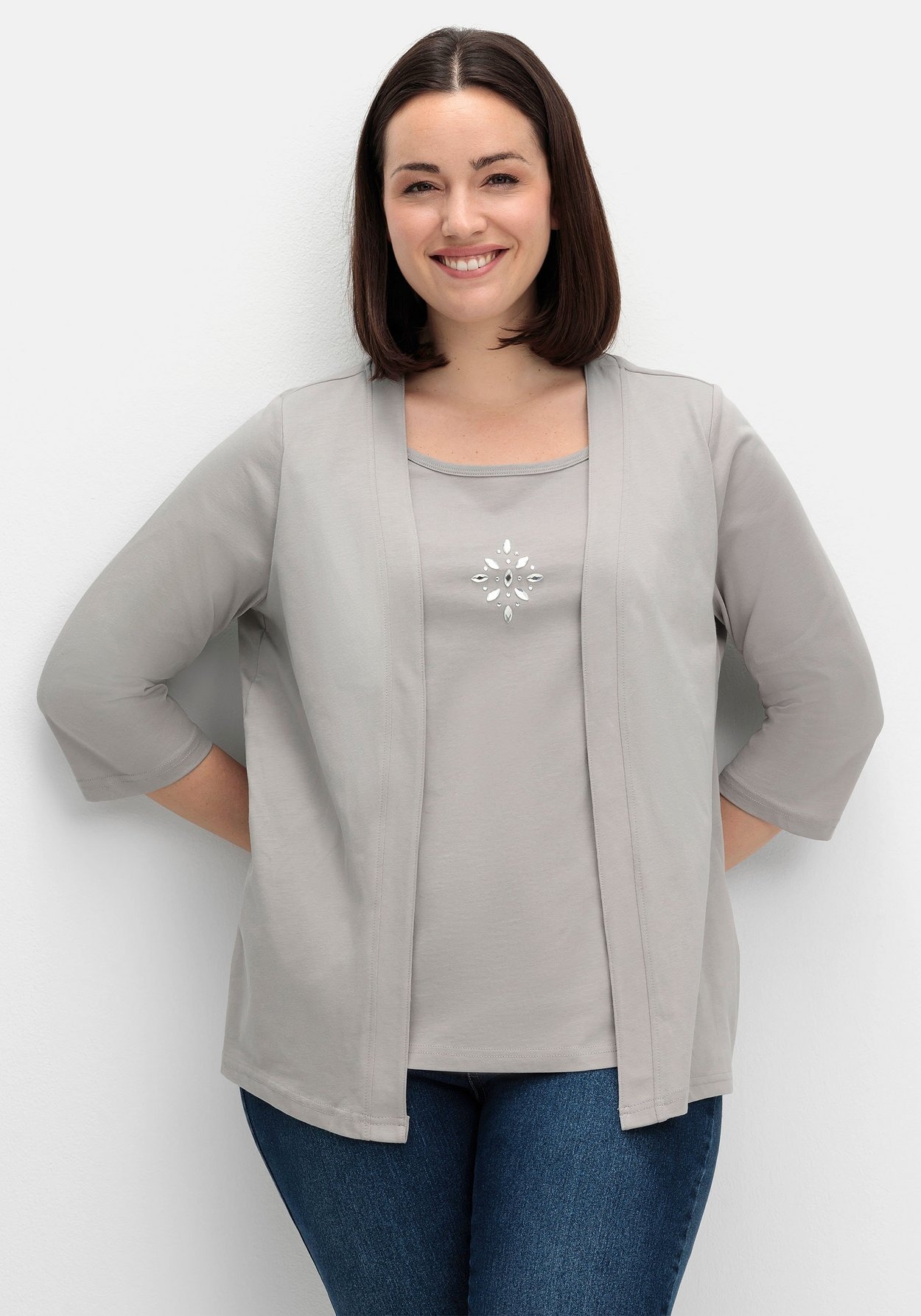 2-in-1-Shirt »Shirt mit 3/4-Ärmeln und Glitzerdetail«, mit 3/4-Ärmeln und Glitzerdetail