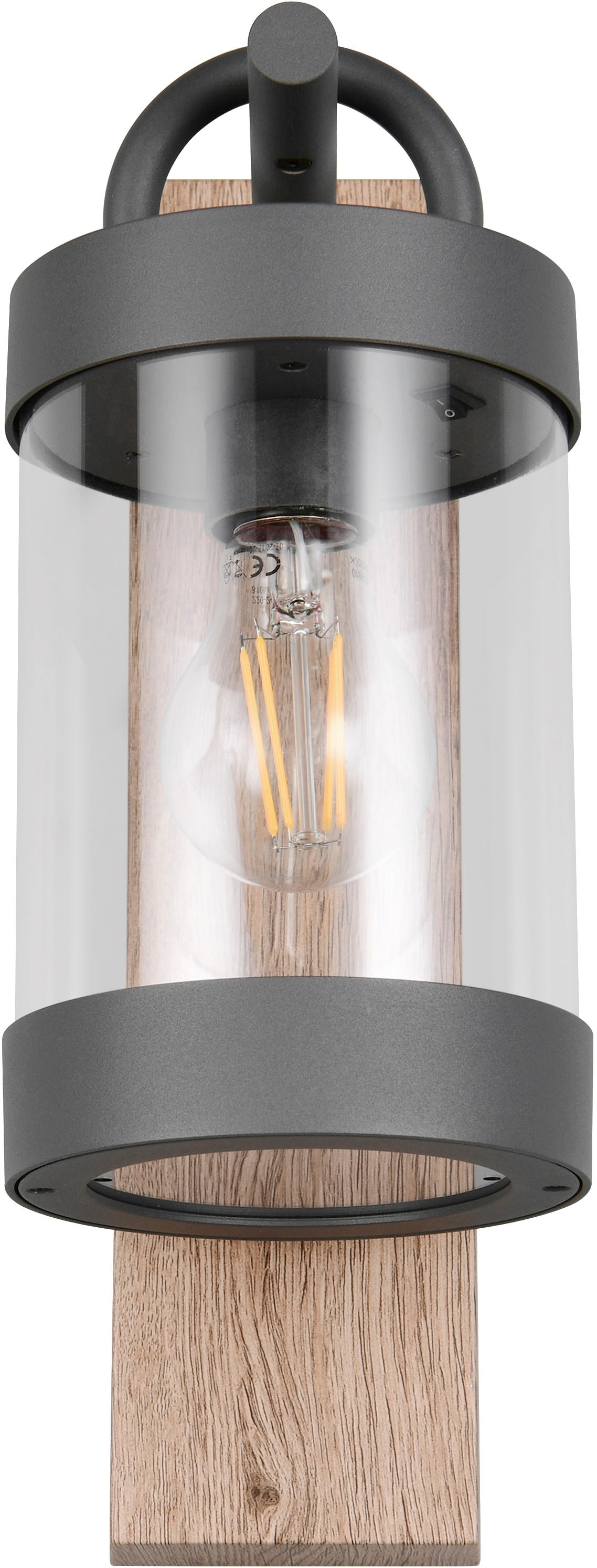 TRIO Leuchten Außen-Wandleuchte »SAMBESI, Laternen Optik Hauswand, exkl 1x E27 max 28W Dämmerungssensor« E27 1 Stk. warmweiß - kaltweiß Fassadenbeleuchtung aus Alu Druckguss, Rückenplatte Holz Nachbildung