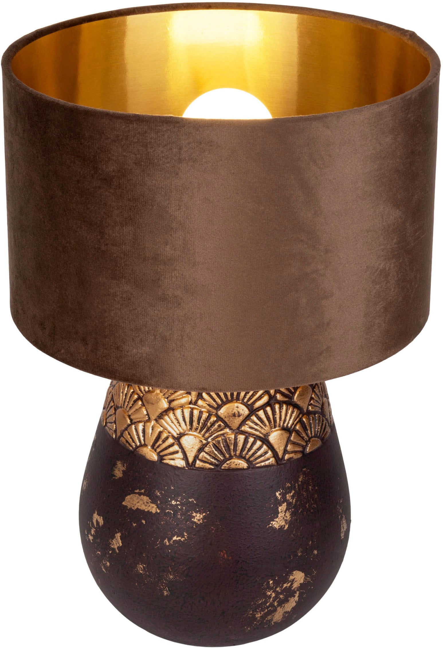 näve Tischleuchte »Bronco« E27 1 Stk. Keramikfuß mit goldenem Prägemuster, Textilschirm, 1x E27