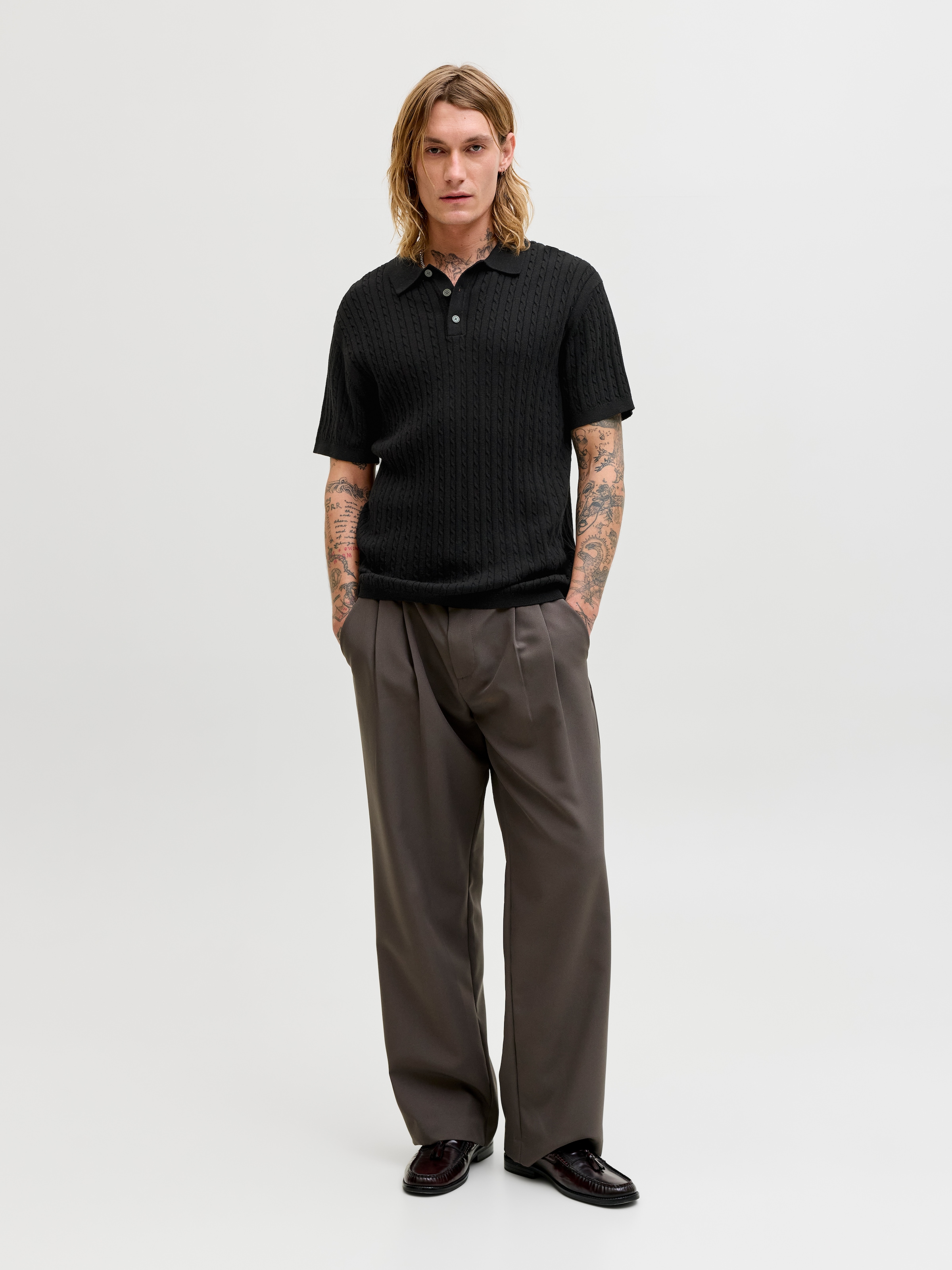 Jack & Jones Polokragenpullover »JJEEMIL KNIT CABLE POLO SS LN« mit Polokragen