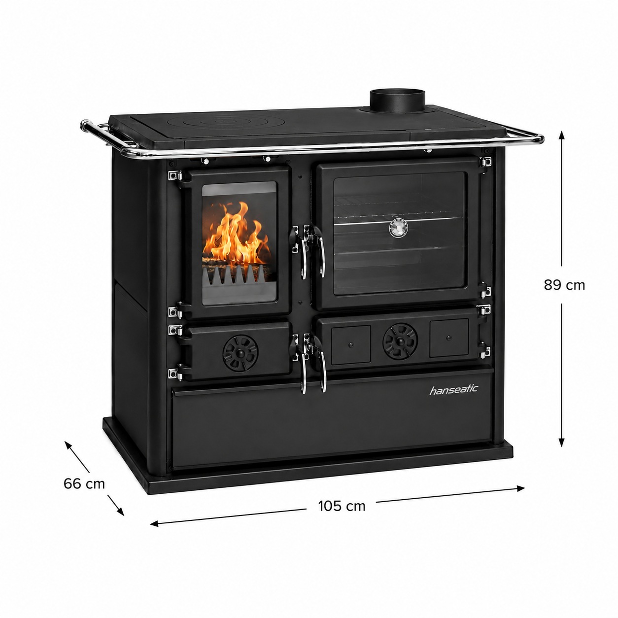 Hanseatic Festbrennstoffherd »»Cook Premium« Pure Black, Lieferung bis in die Küche« Küchenofen, Ofenherd zum Heizen, Kochen & Backen
