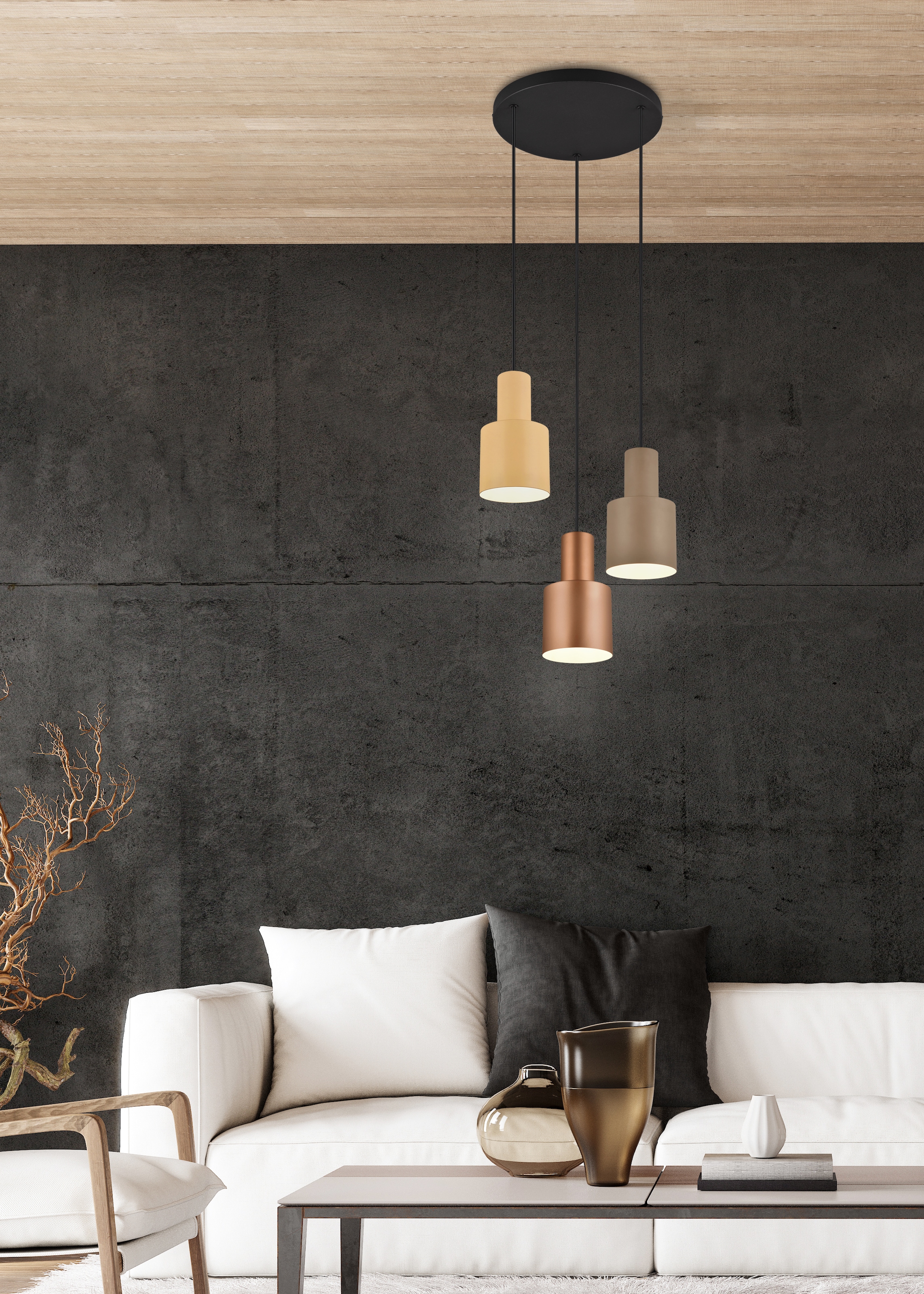 TRIO Leuchten Pendelleuchte »AGUDO, Hängelampe 3-flammig exkl 3xE27 max 40W höhenverstellbar«, 3 flammig, Leuchtmittel E27 | Leuchtmittel wechselbar, mehrfarbige Lampenschirme in beige taupe & coffee, Esszimmerlampe