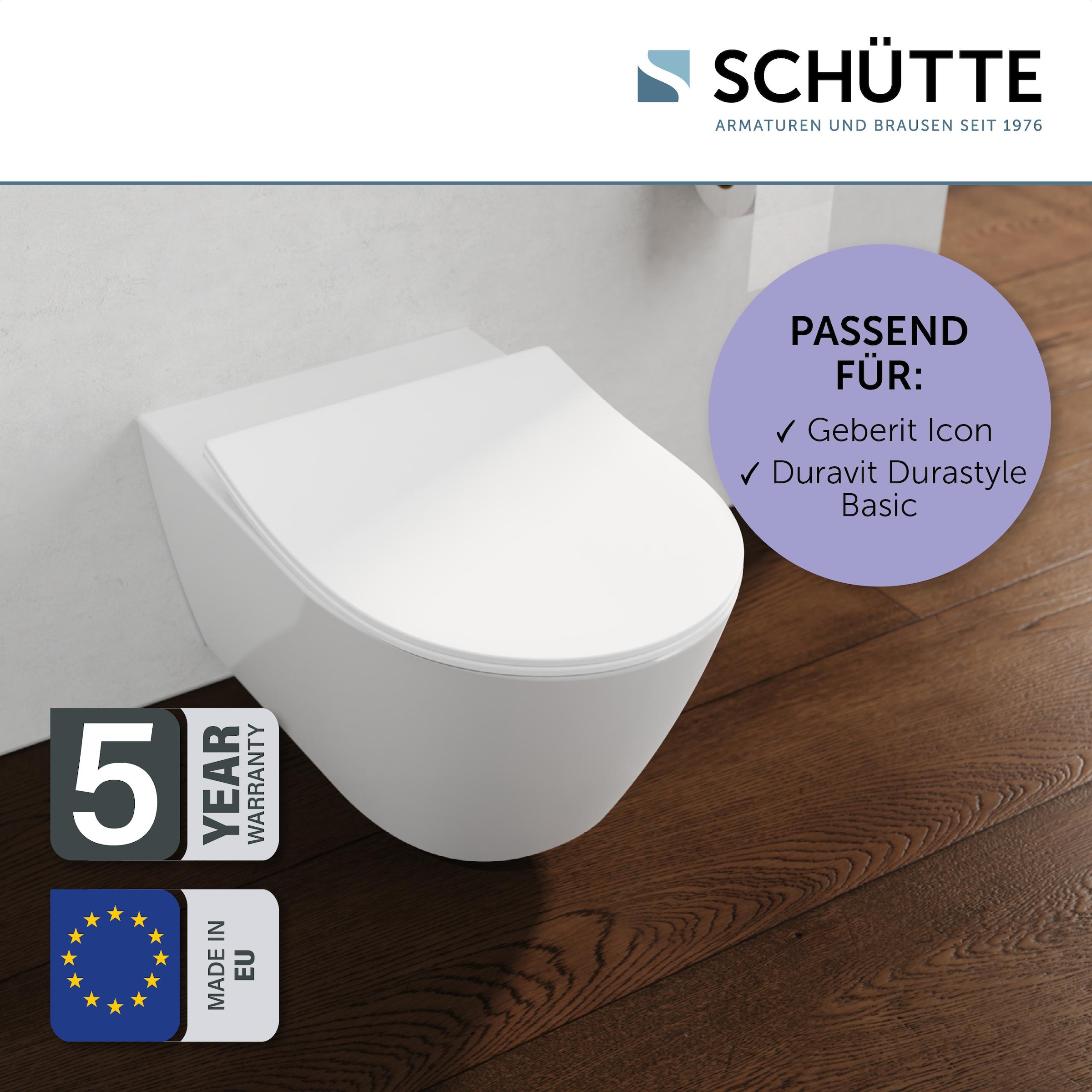Schütte WC-Sitz »Duroplast, WHITE D-Form PRO 6«, (WC-Sitz, Befestigungsmaterial, Montageanleitung), mit Absenkautomatik und Schnellverschluss