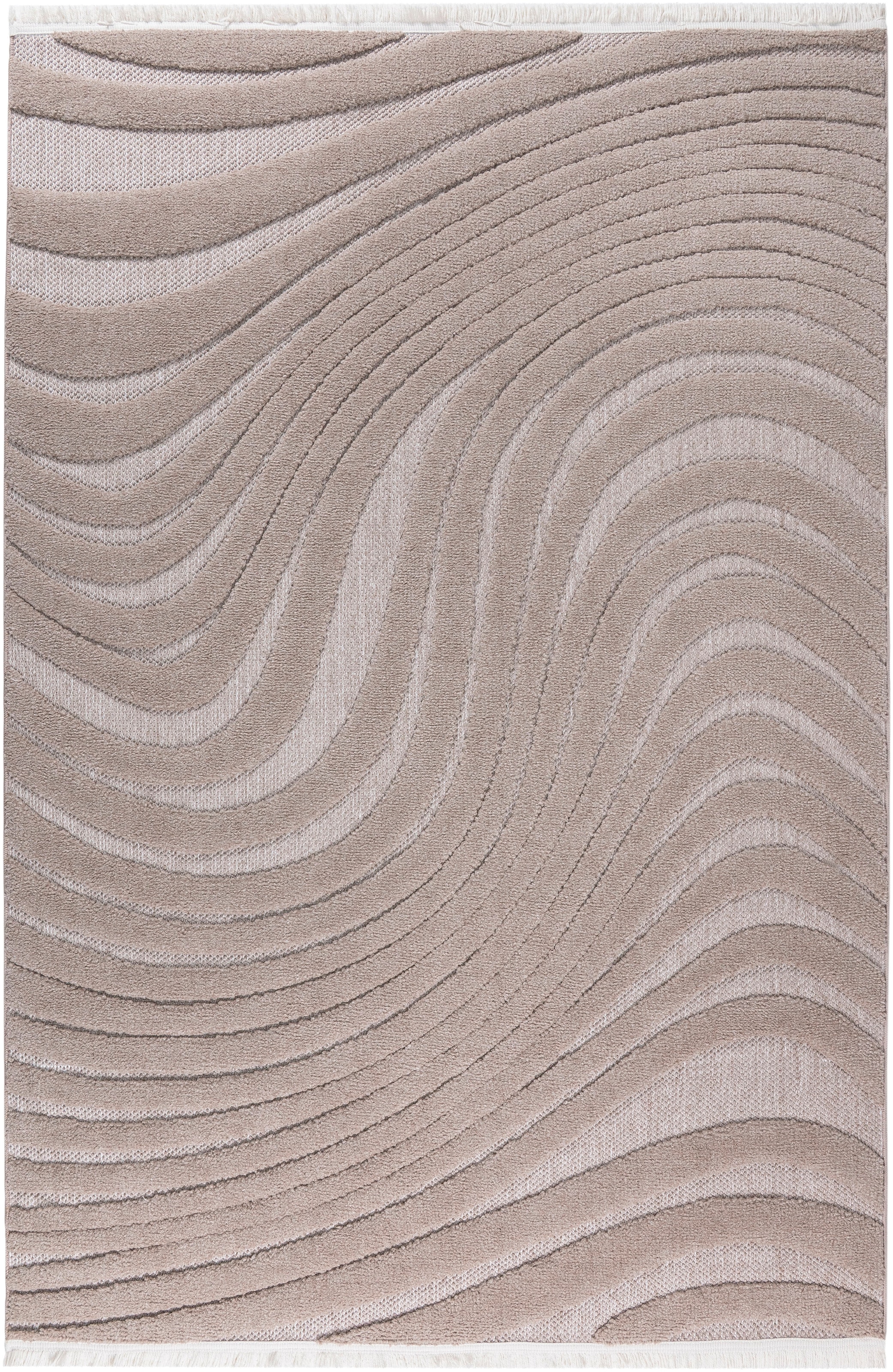 OTTO home Teppich »Samelia mit Fransen, Wellendesign, Balkon, Camping« rechteckig 6 mm Höhe Hoch-Tief-Struktur, In- und Outdoor geeignet für Küche oder Esszimmer