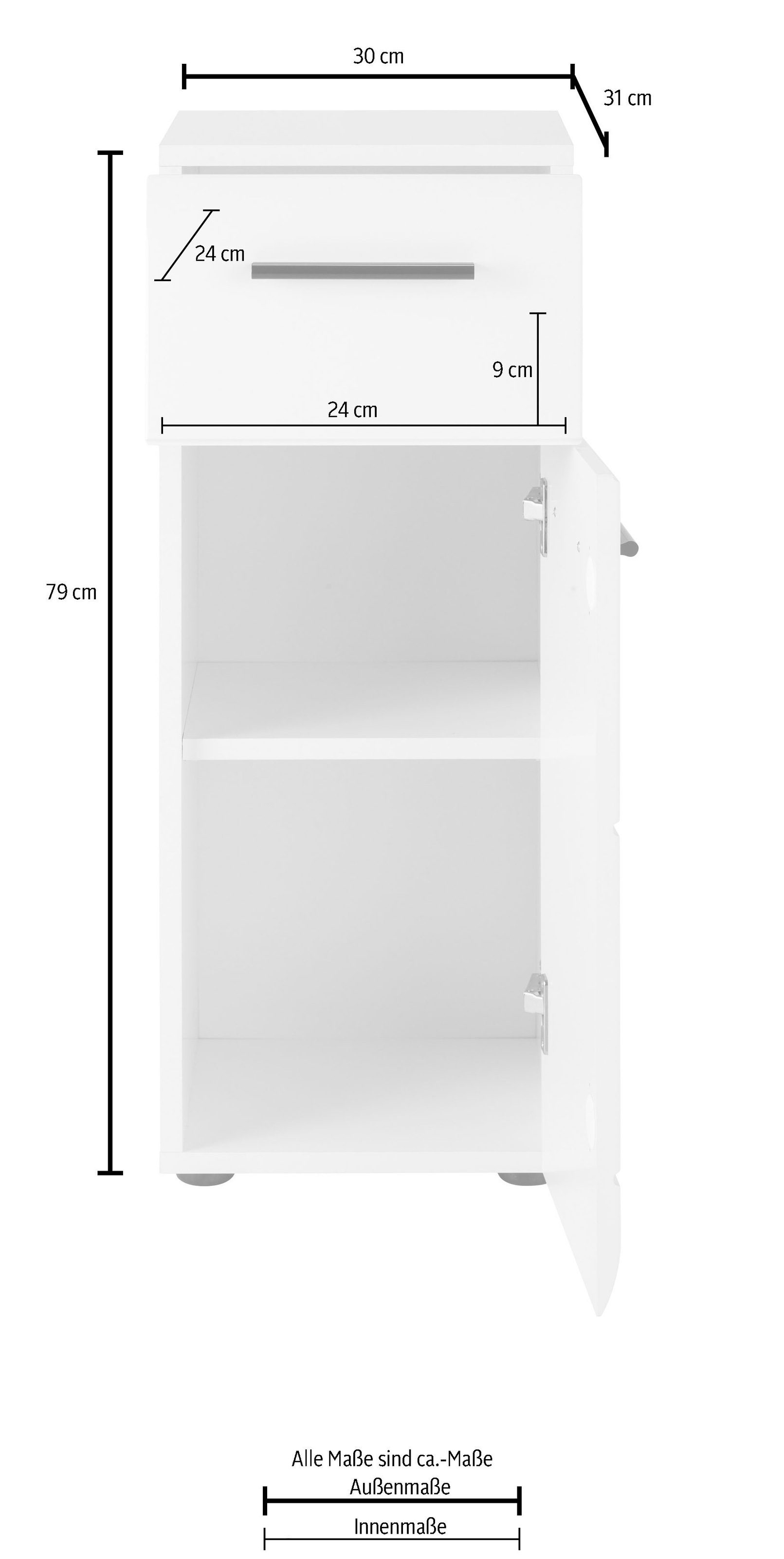 welltime Unterschrank »Sovana« Kommode mit 1 Tür & 1 Schublade - (B/T/H) 30/31/79 cm