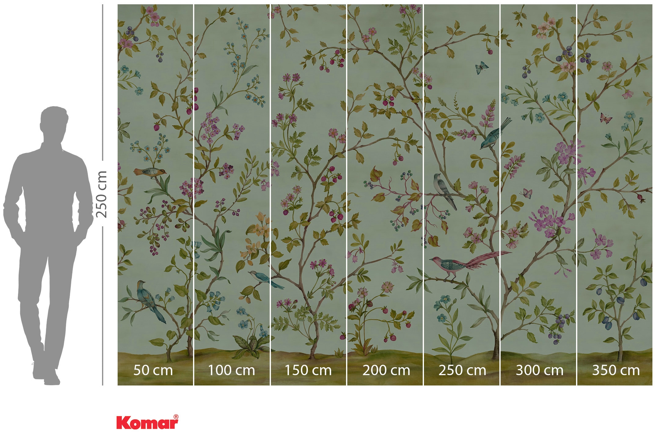 Komar Vliestapete »Digitaldruck Vlies - Oiseaux du Paradis - Größe 350 x 250 cm«, bedruckt, Wohnzimmer, Schlafzimmer
