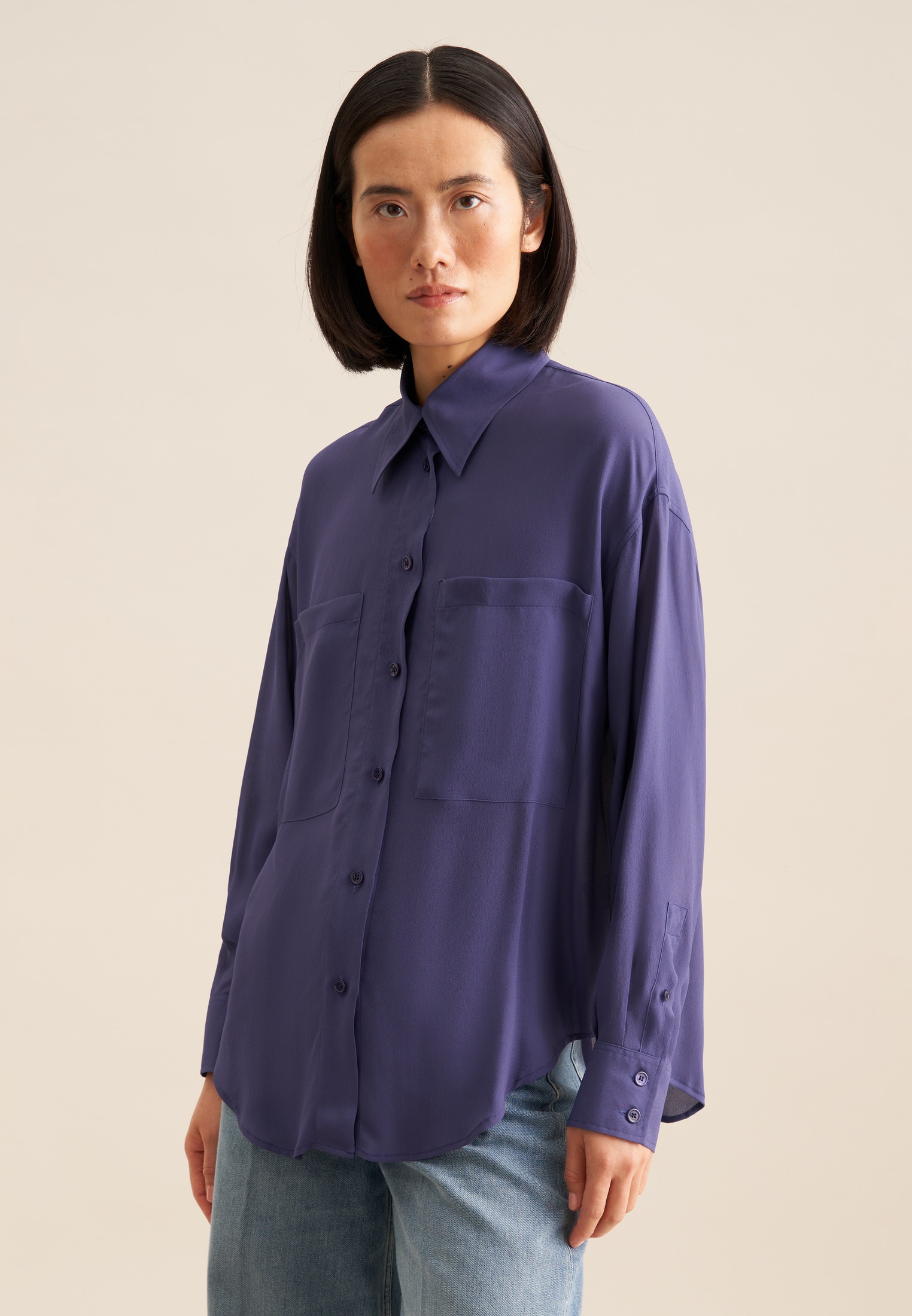 Seidensticker Damen Longbluse »Schwarze Rose« Langarm Kragen Uni in blau, Größe XS(34)