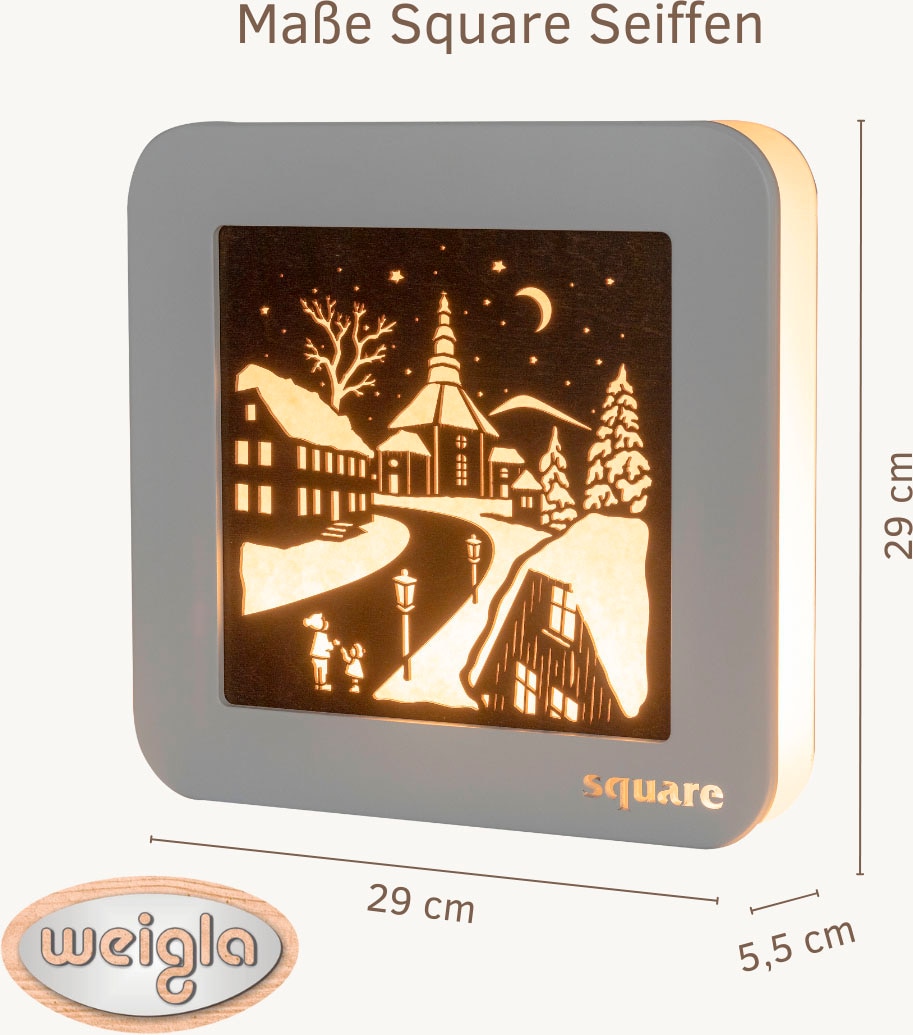 Weigla LED-Bild »Square Wandbild Seiffen, Batterie & Timer, WEIẞ-BRAUN«, (1 St.), Erzgebirge garantiert, Weihnachtsdeko Innen, Weihnachtsbeleuchtung