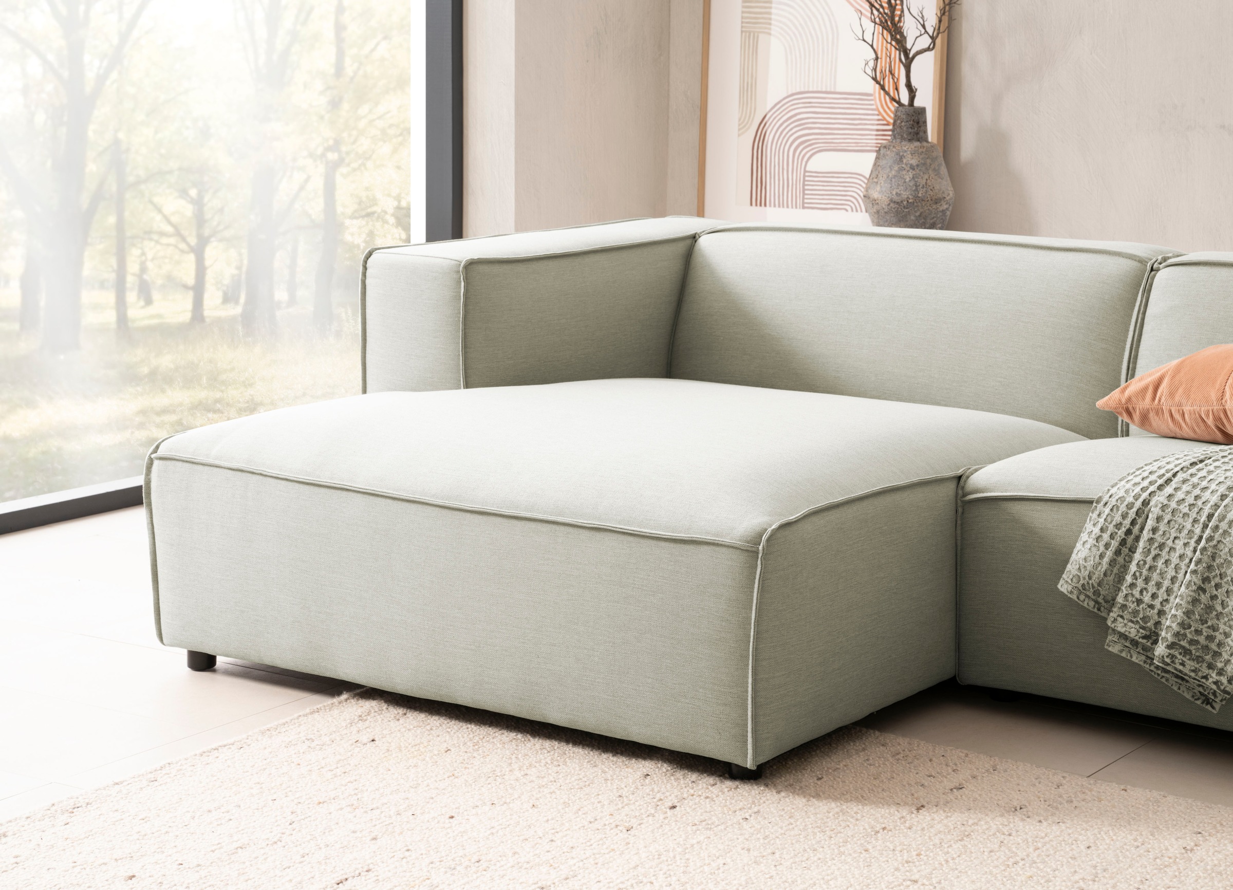 LeGer Home by Lena Gercke Ecksofa »PIARA mit Kedernaht in Cord oder Leinenoptik, moderne Couch in L-Form«, wahlweise Ottomane rechts/links, schwarze Füße, bequemer Sitzkomfort
