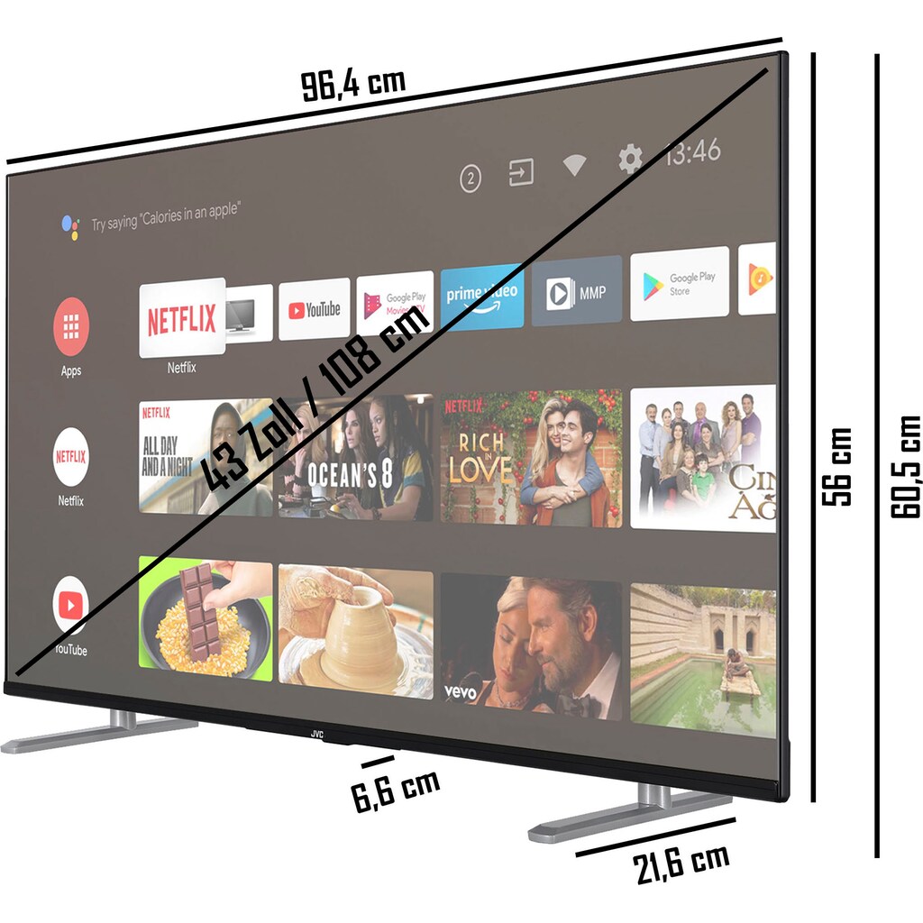 JVC QLED-Fernseher »LT-43VAQ6155«, 108 cm/43 Zoll, 4K Ultra HD, Android TV, HDR Dolby Vision, Triple-Tuner, Google Play Store, Bluetooth