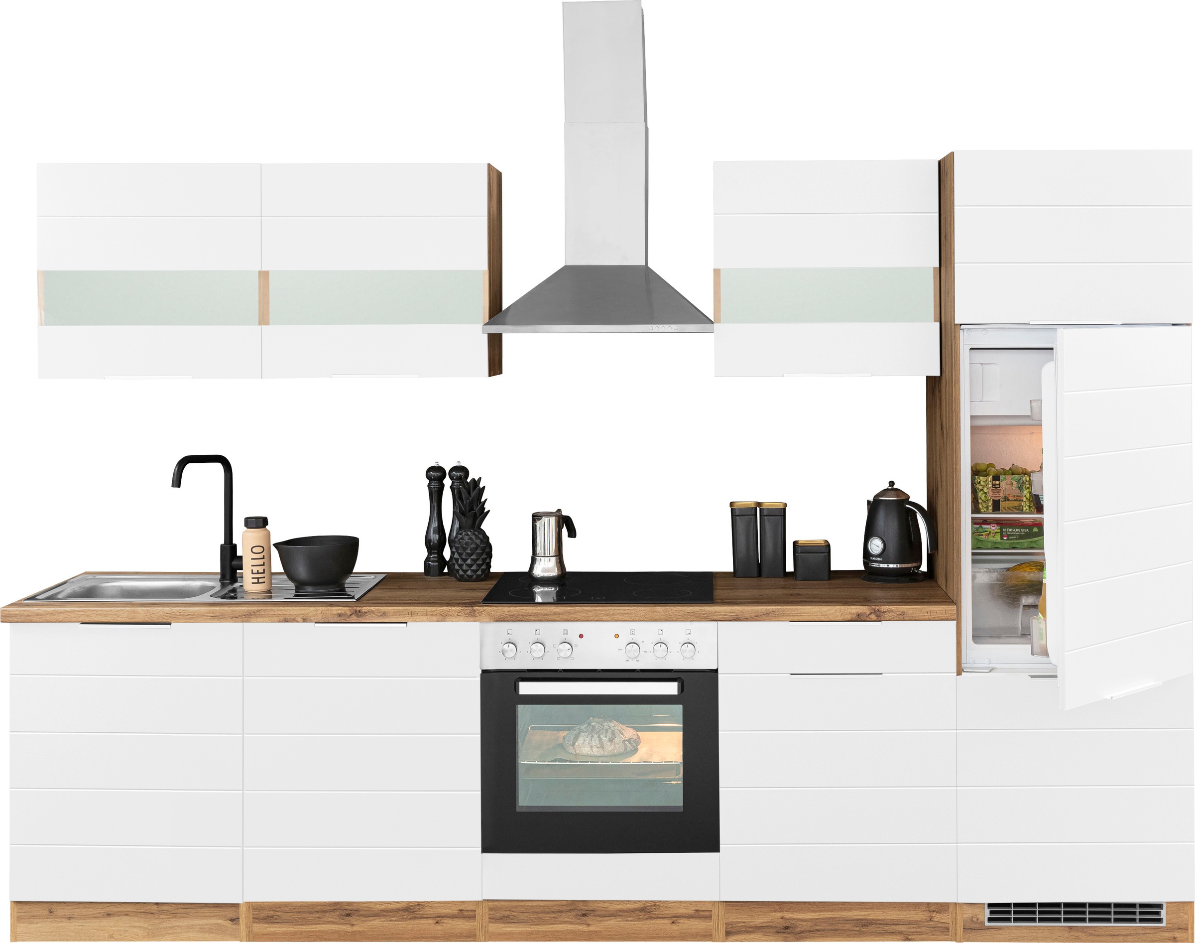 KOCHSTATION Küchenzeile »KS-Luhe« 300 cm breit, wahlweise mit oder ohne E-Geräten, gefräste MDF-Fronten